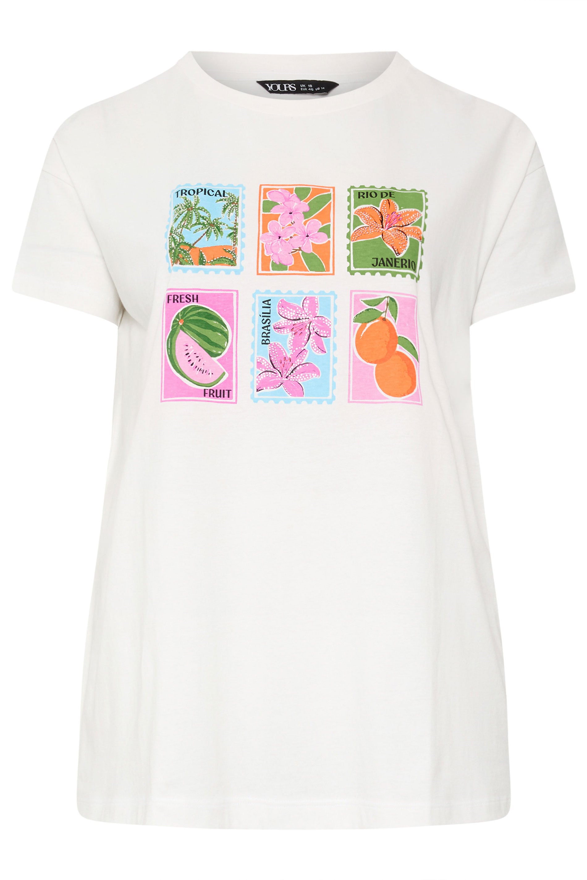 YOURS Plus Size White Tropical Postcard T-Shirt | Yours Clothing 5
