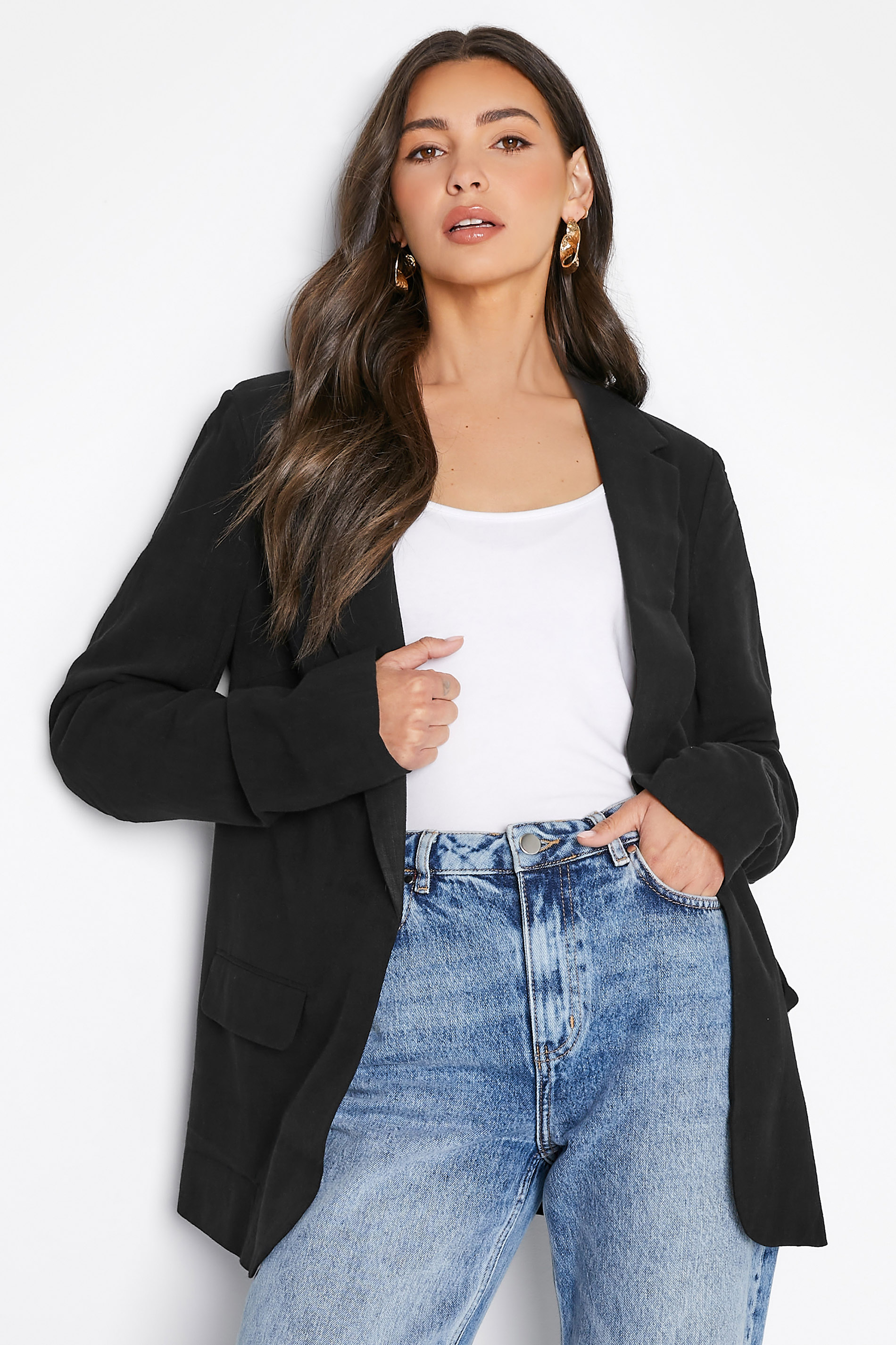 LTS Tall Women's Black Linen Blend Blazer | Long Tall Sally  1