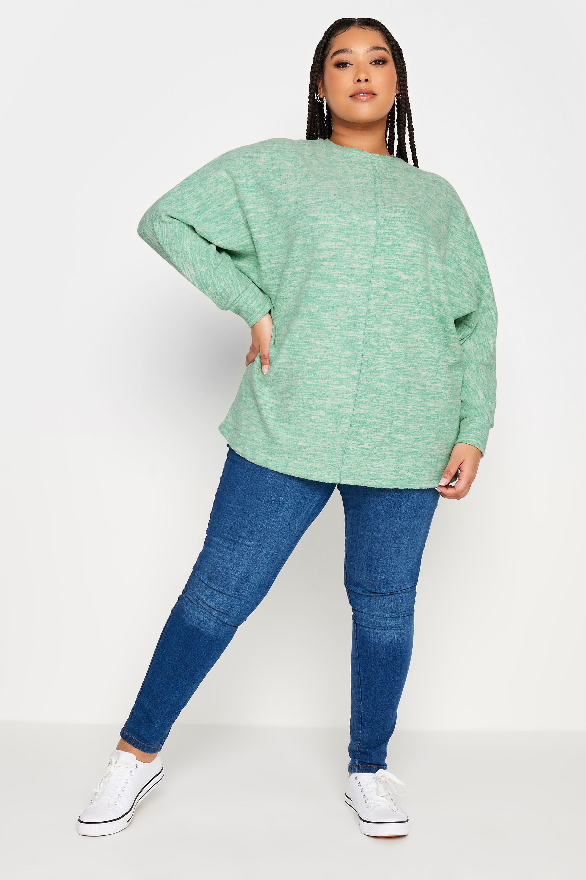 YOURS LUXURY Plus Size Green Marl Soft Touch Sweatshirt | Yours Clothing 2