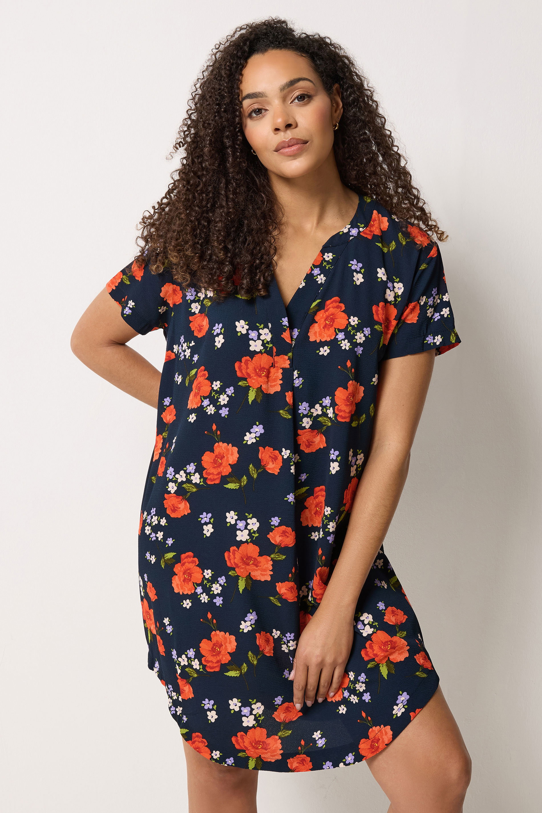M&Co Blue Floral Notch Neck Midi Dress | M&Co 1