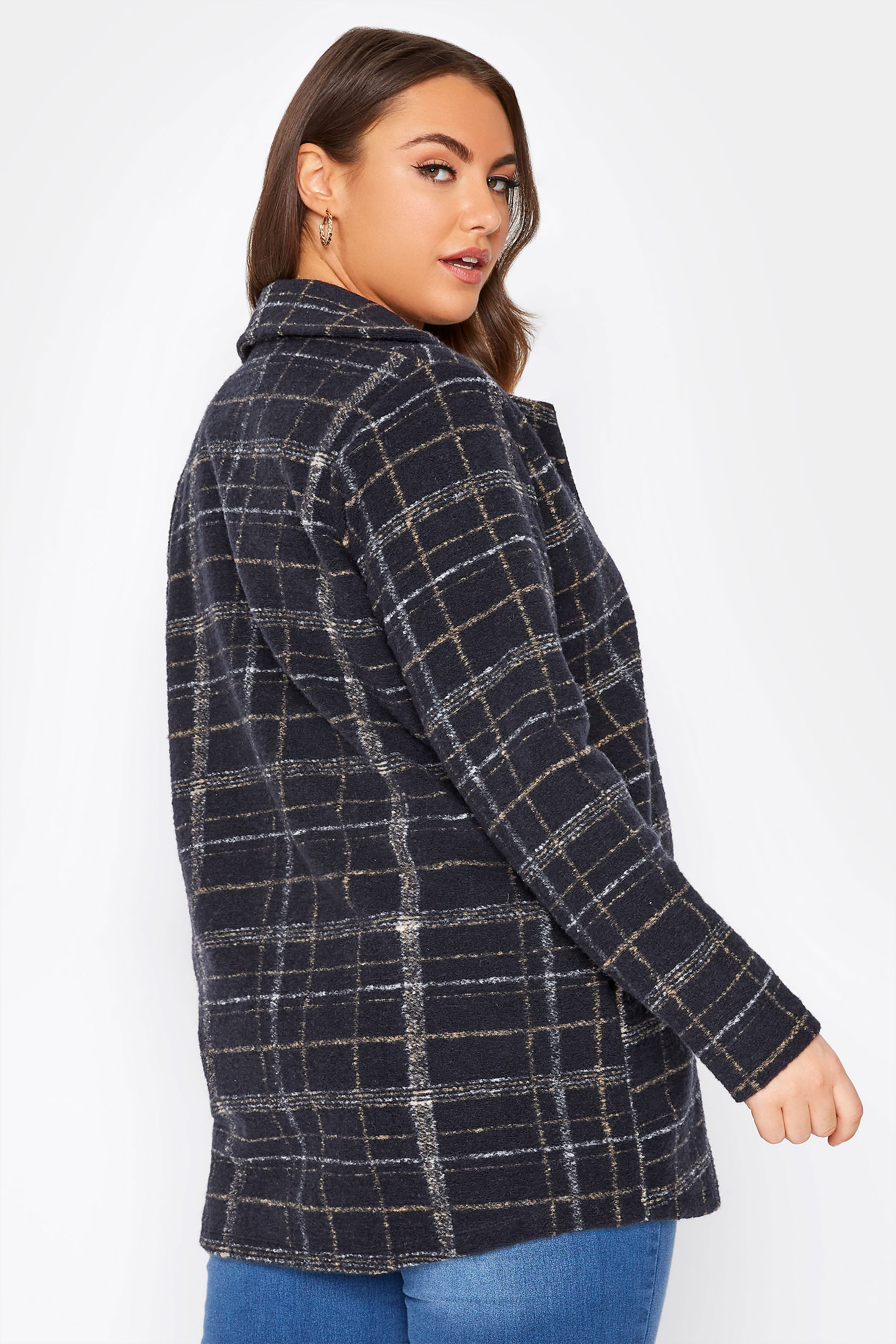 Plus Size Navy Blue Checked Shacket | Yours Clothing