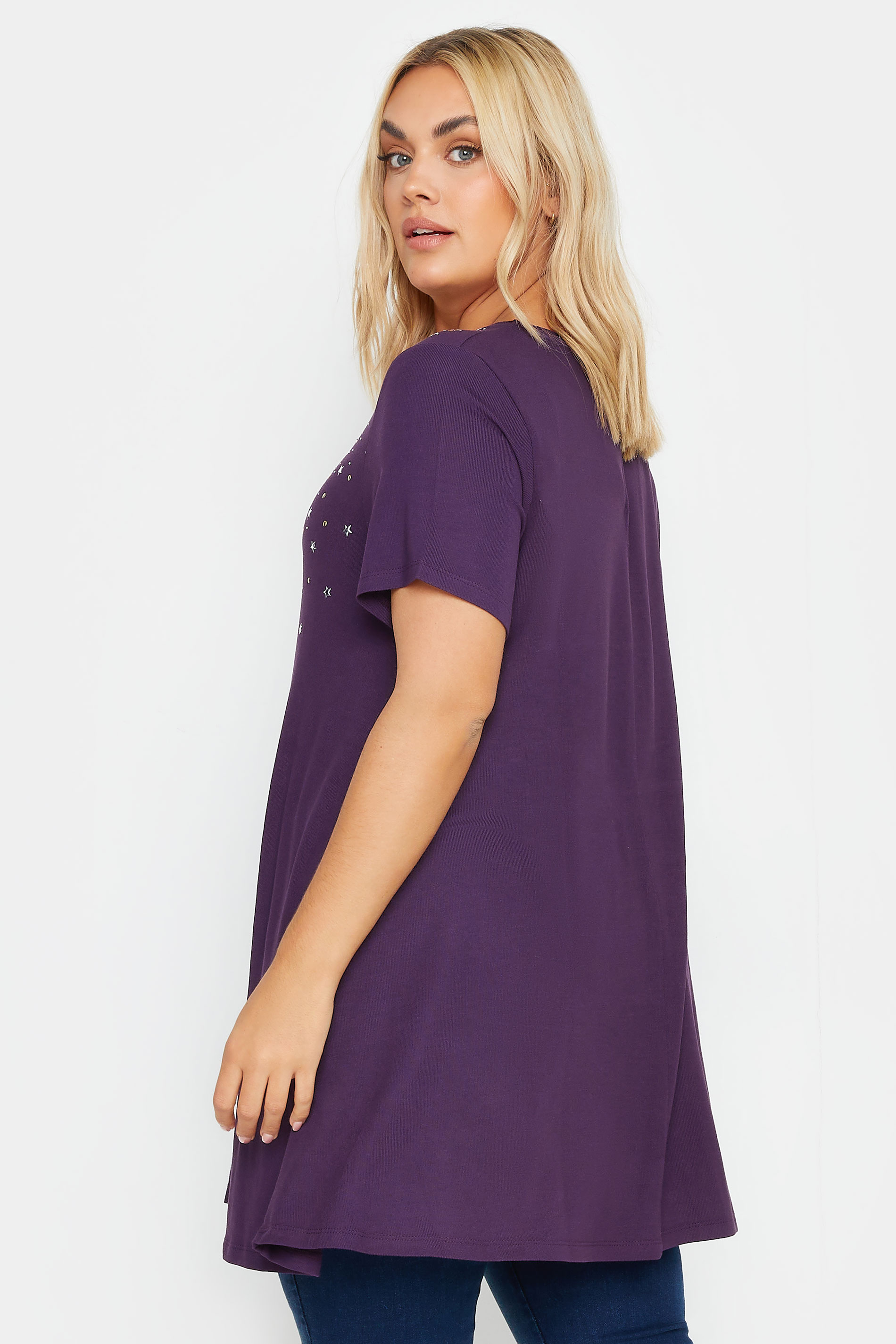 YOURS Plus Size Purple Star Stud Embellished Top | Yours Clothing 3