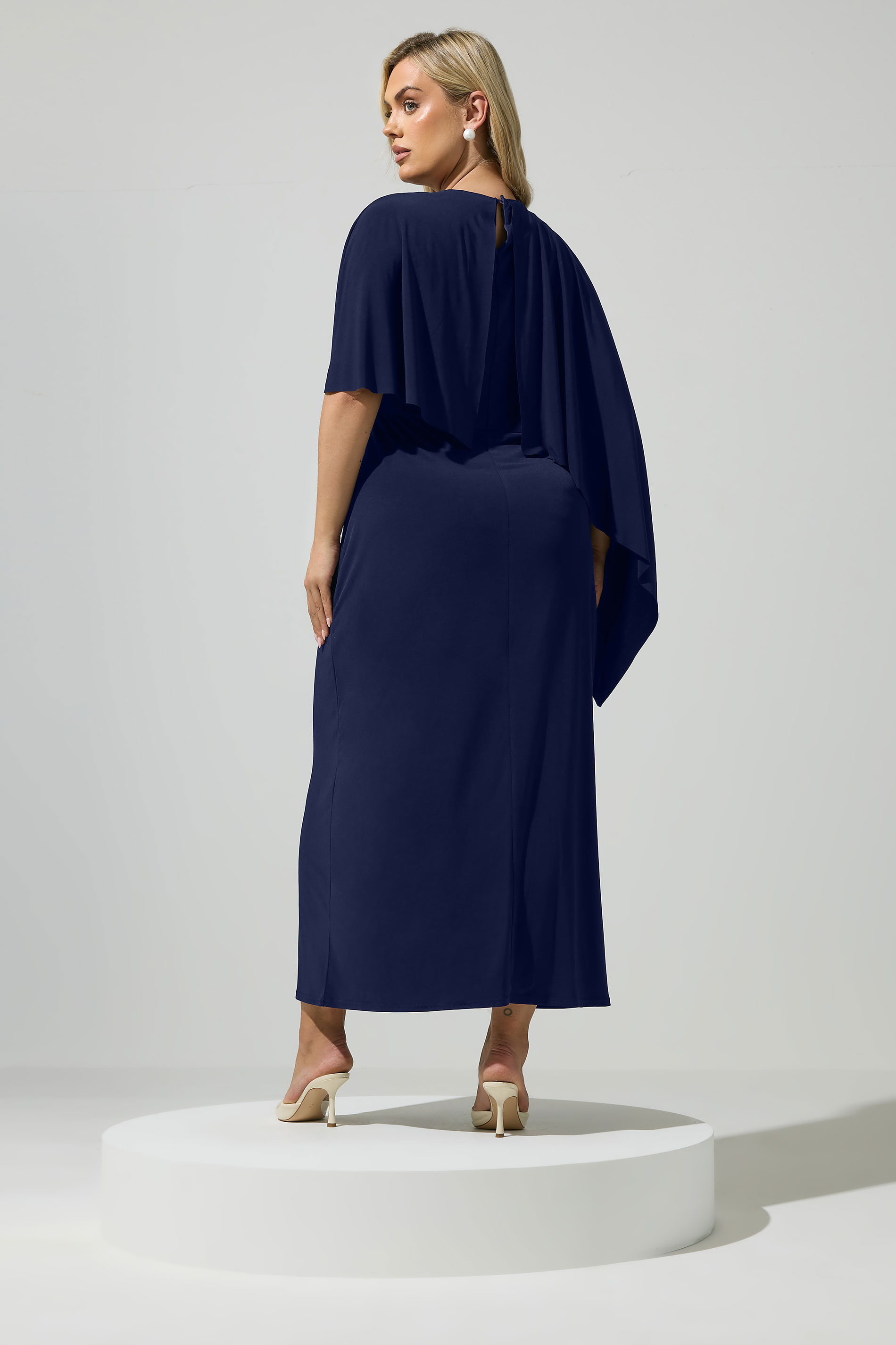 YOURS LONDON Plus Size Navy Blue Maxi Cape Dress | Yours Clothing 2