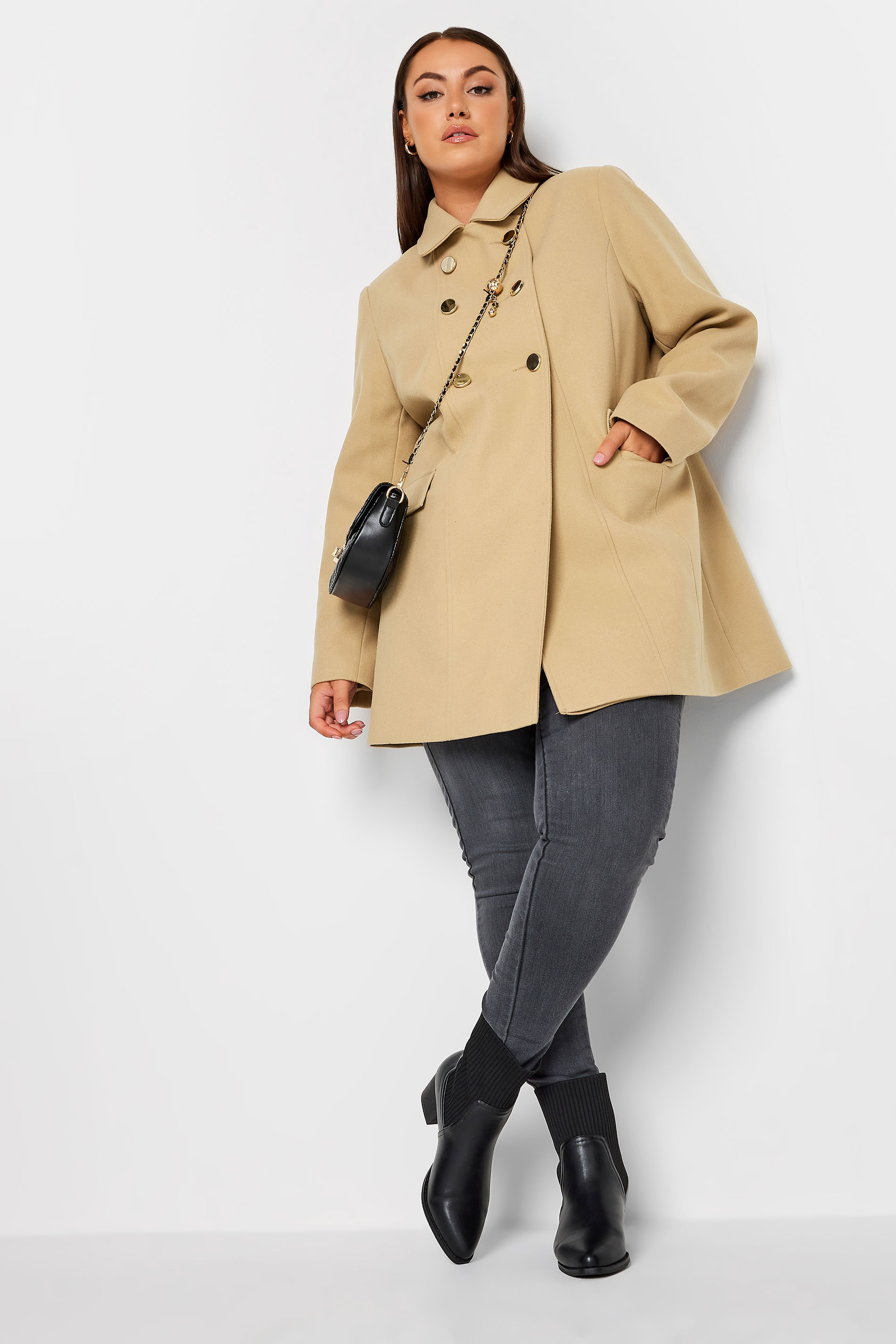 YOURS Plus Size Camel Brown Collared Formal Coat | Yours Clothing