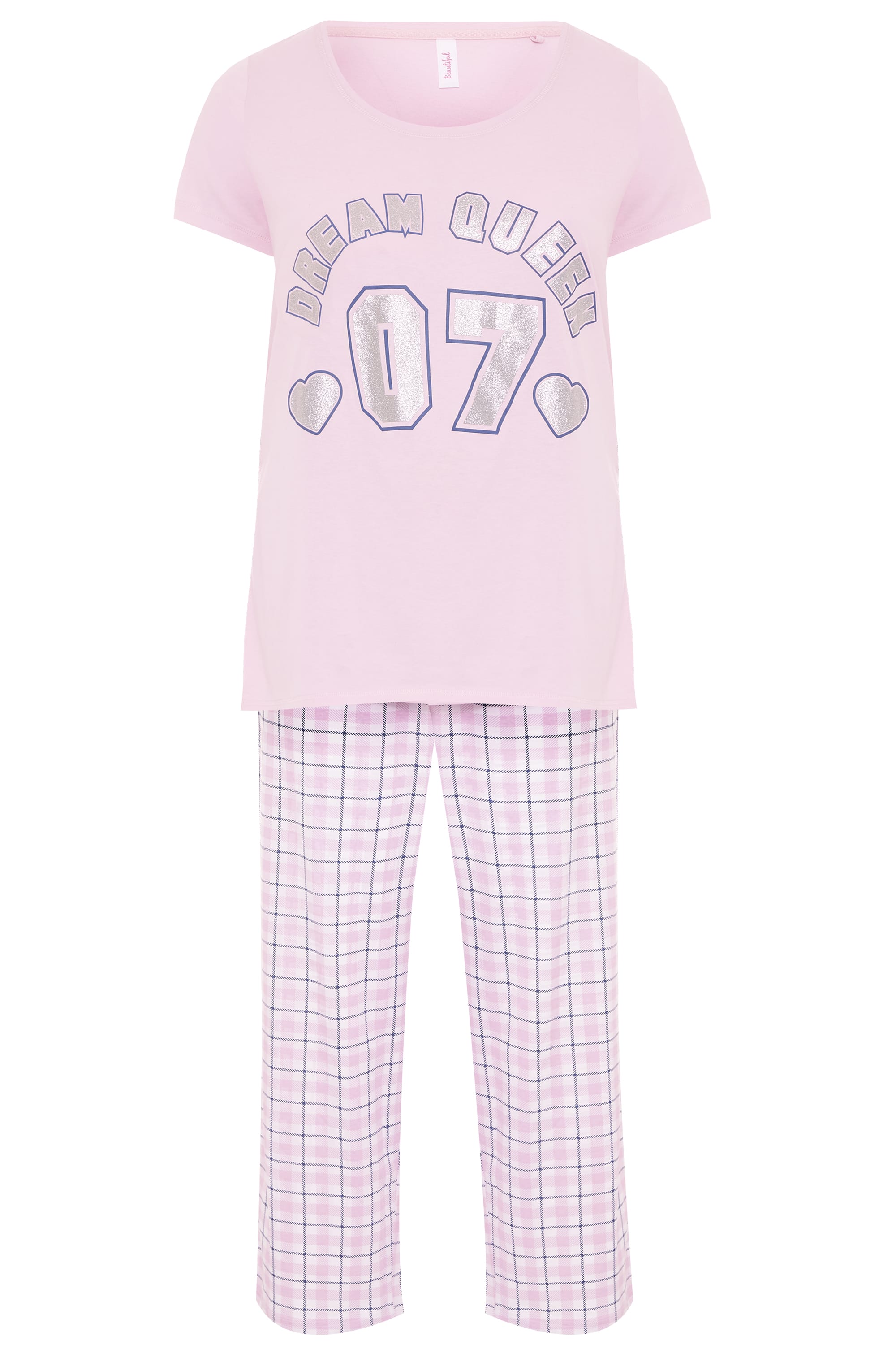 Pink Glitter 'Dream Queen' Pyjama Set | Yours Clothing