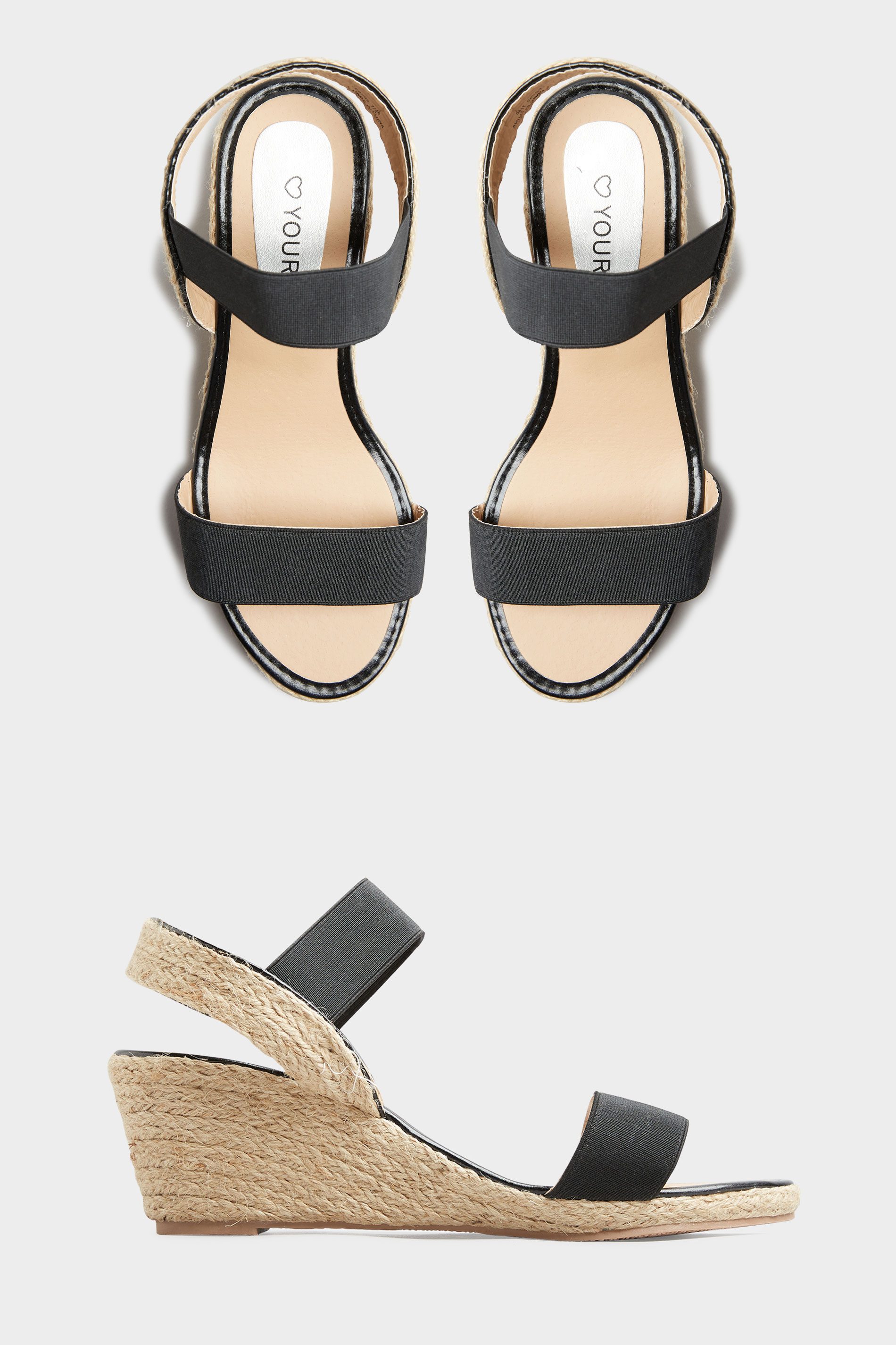 Black Espadrille Wedge Sandals In Extra Wide EEE Fit | Long Tall Sally