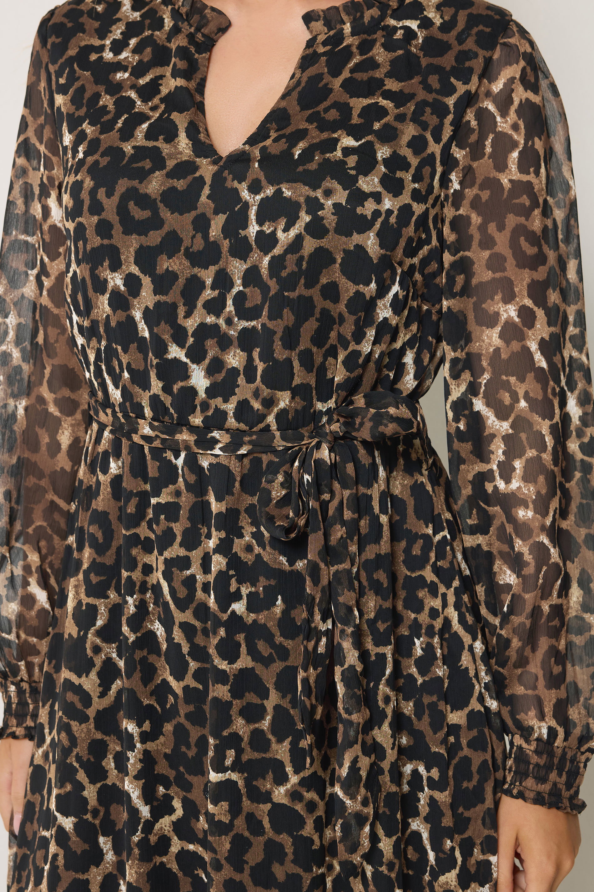 M&Co Brown Animal Print Long Sleeve Ruffle Trim Dress | M&Co 4