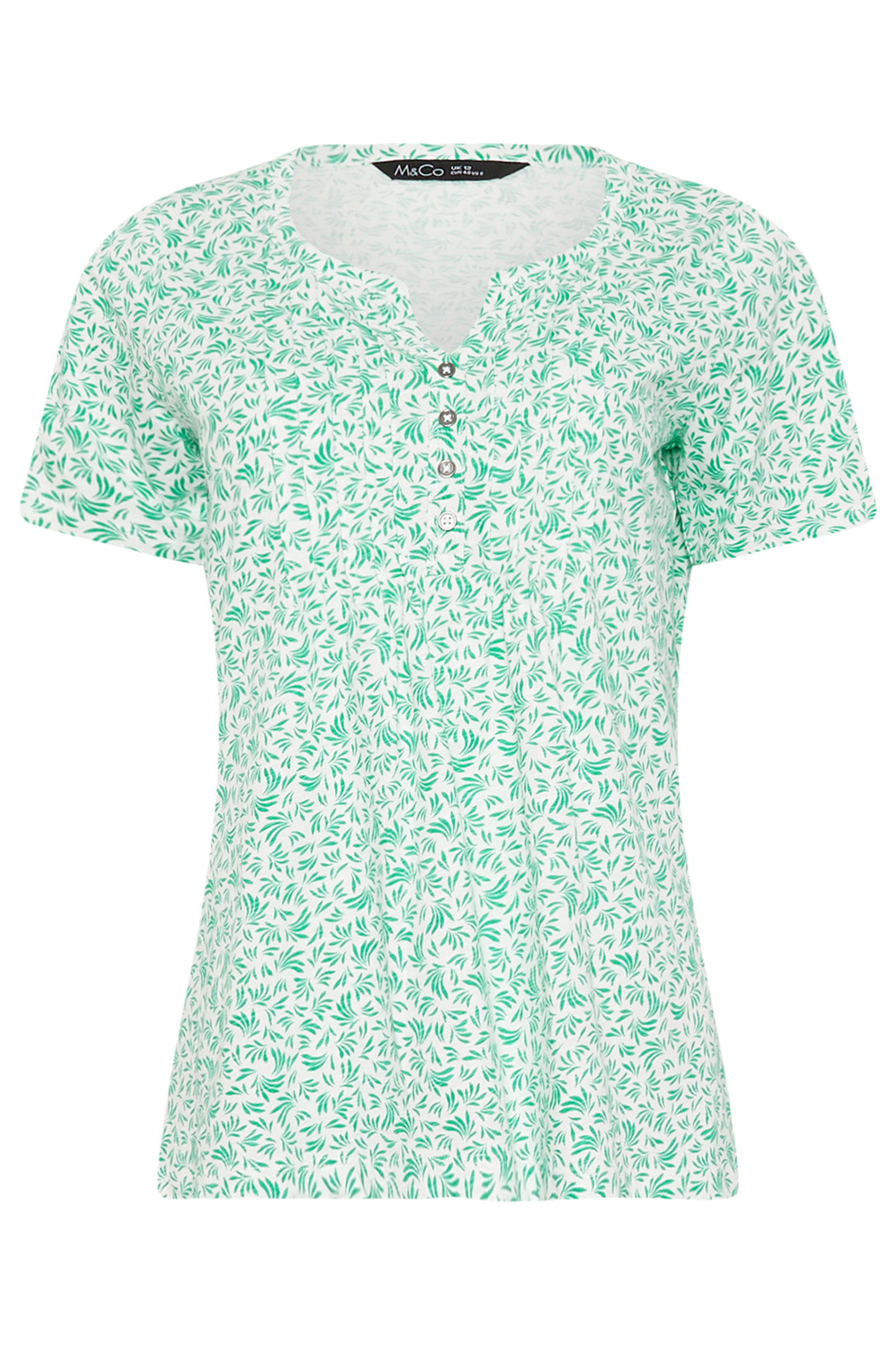 M&Co 2 PACK White & Green Leaf Print Cotton Henley Tops | M&Co 8
