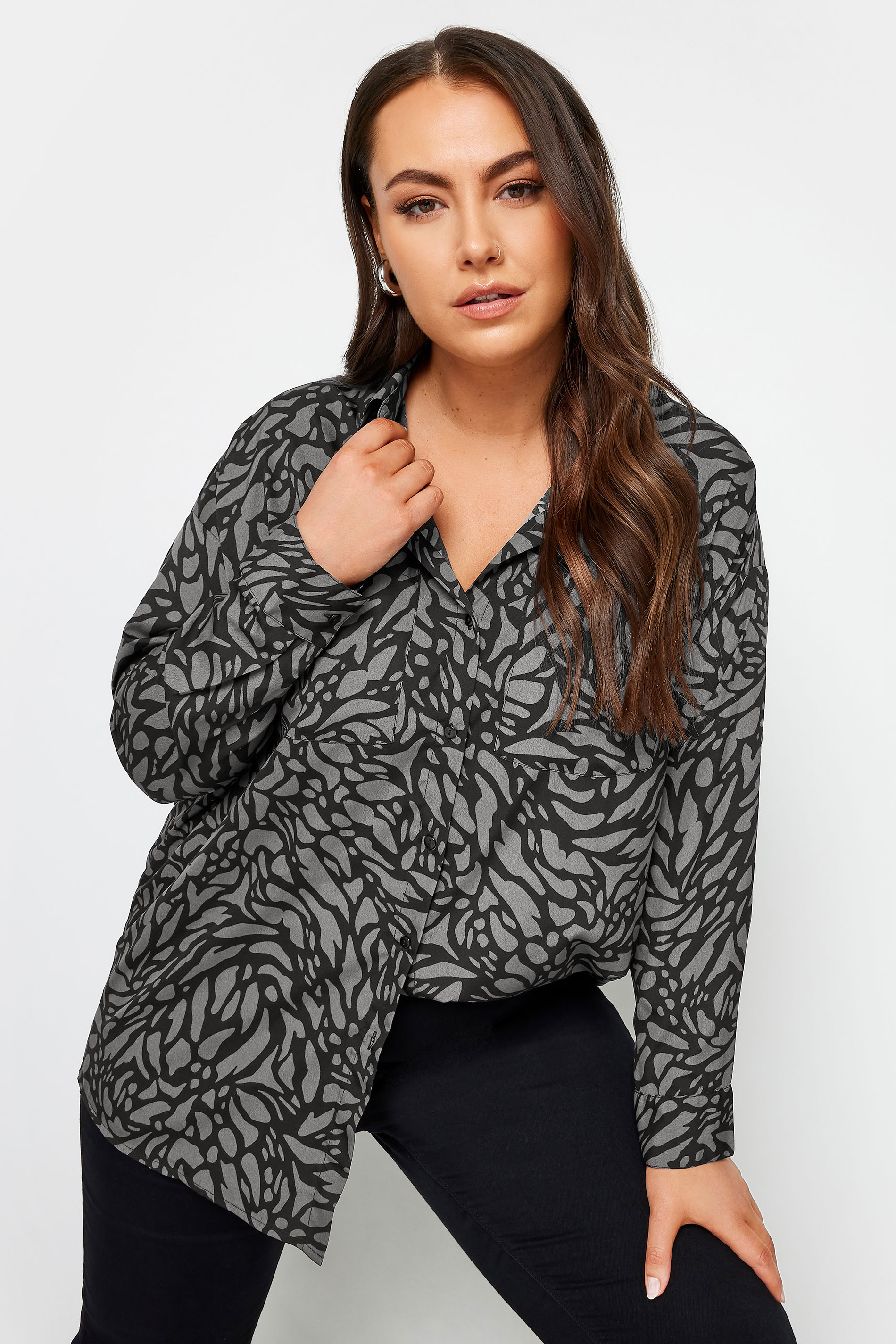 YOURS Plus Size Grey Animal Markings Print Shirt | Yours Clothing 1