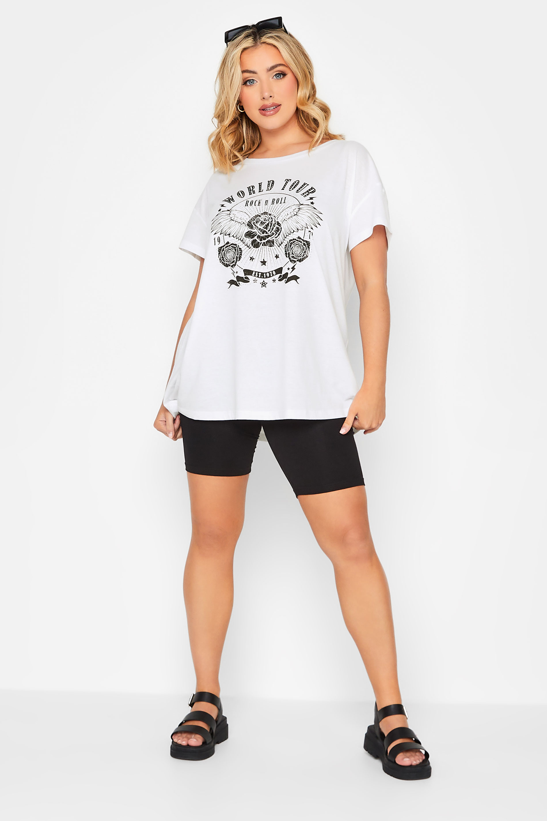 YOURS Plus Size White 'World Tour' Studded Print T-Shirt | Yours Clothing 2