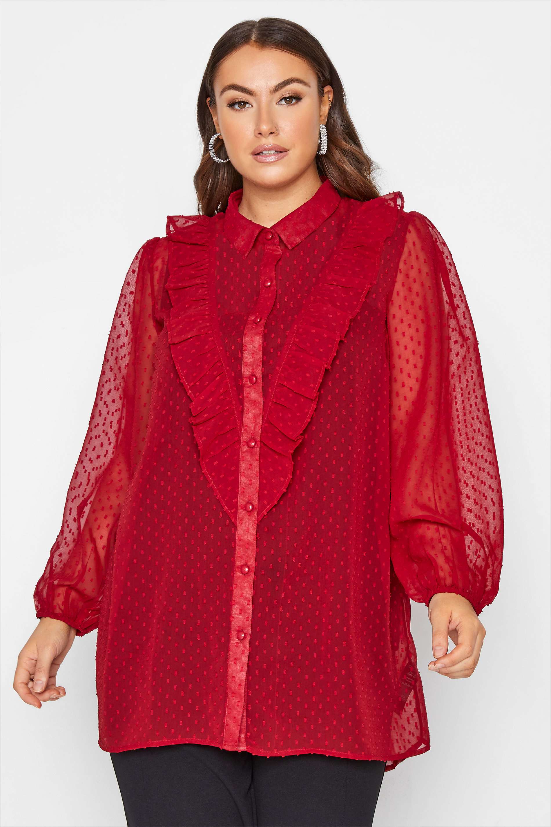 LIMITED COLLECTION Red Dobby Chiffon Shirt_A.jpg