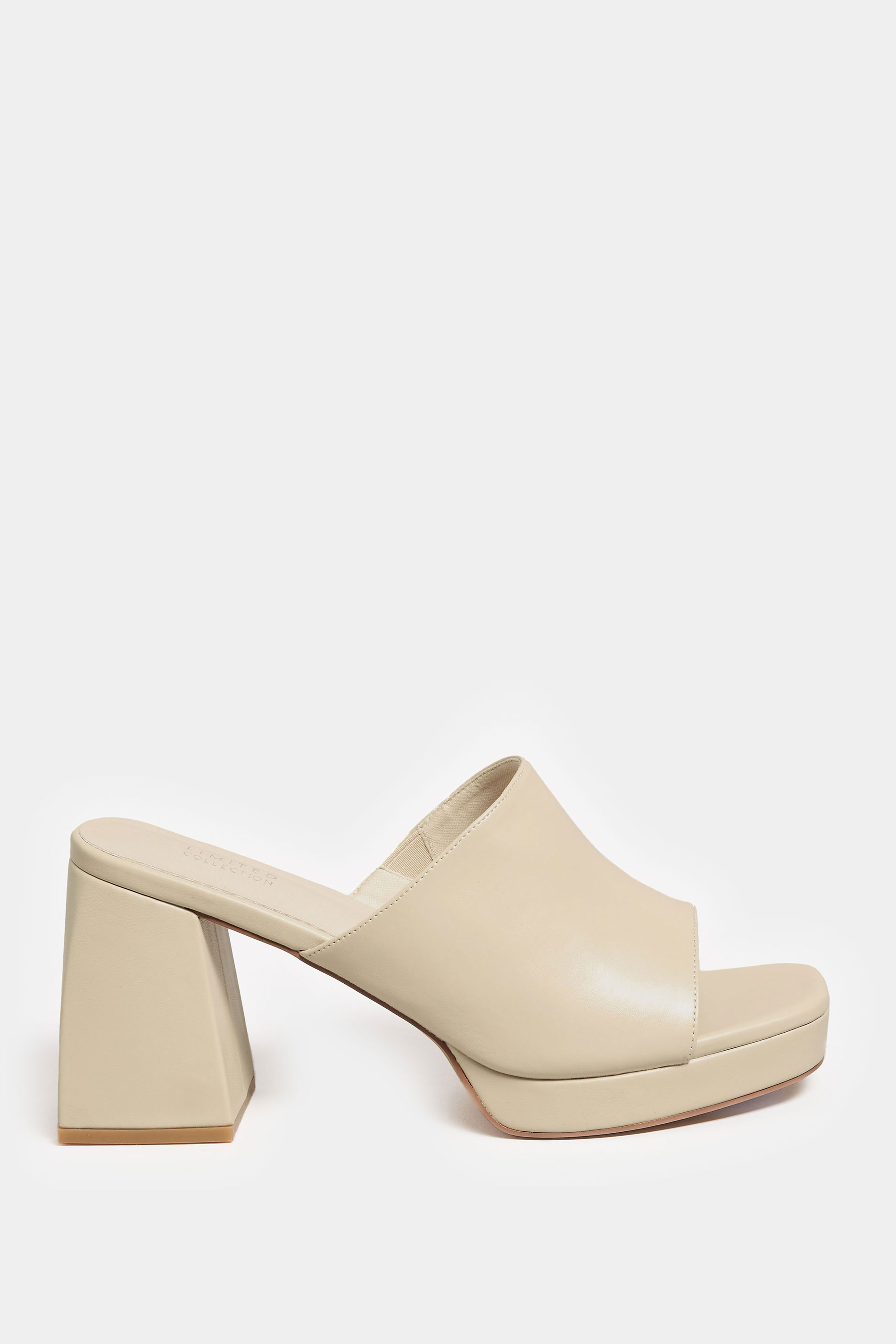 LIMITED COLLECTION Cream Platform Block Mule Sandal Heels In Wide E Fit | Yours Clothing  3