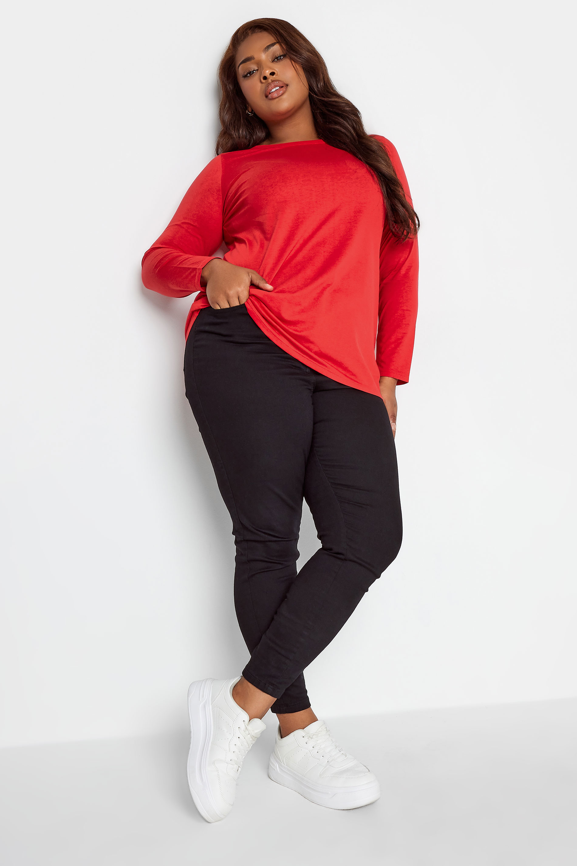 YOURS Plus Size Red Long Sleeve Essential T-Shirt | Yours Clothing 2