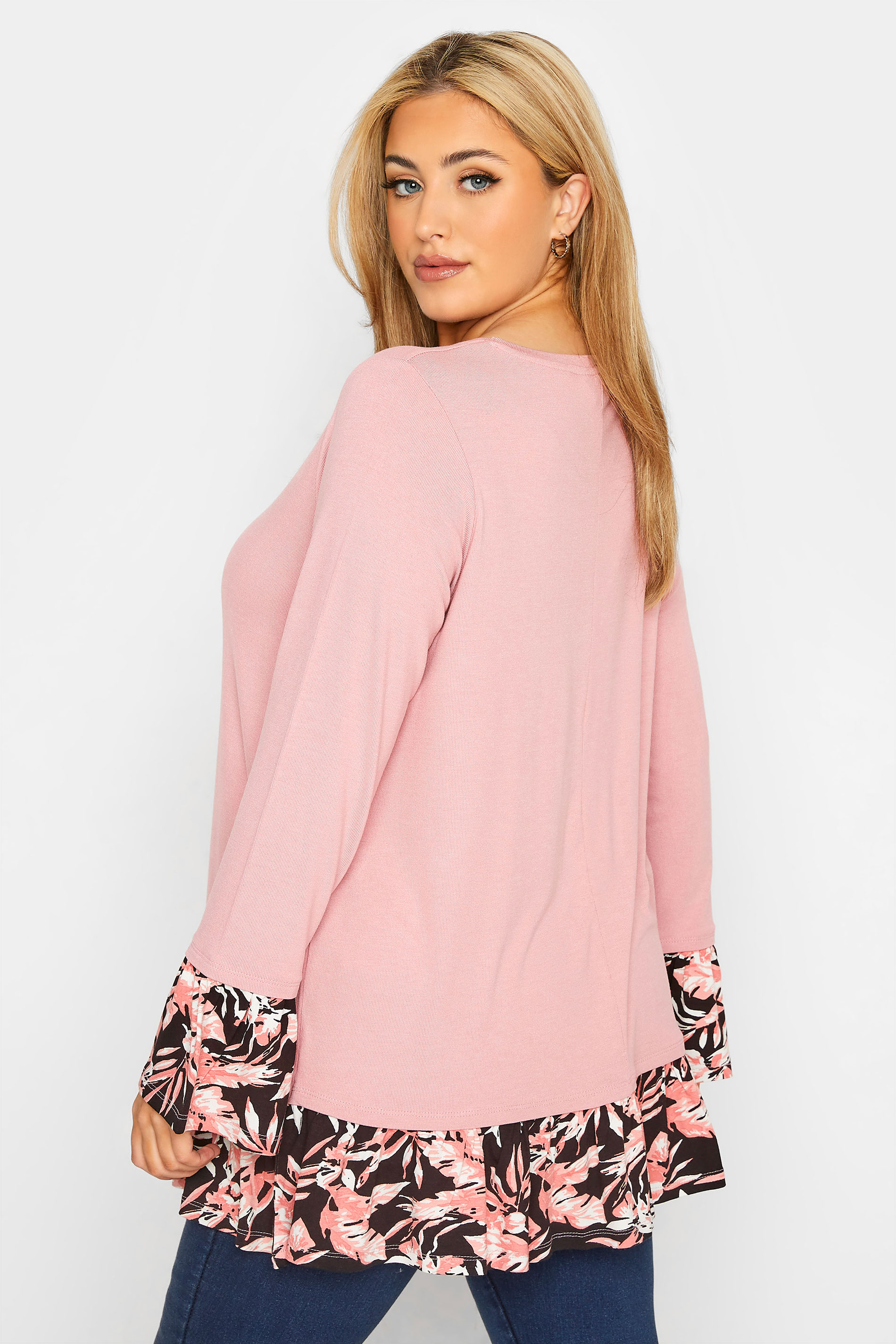 Plus Size Pink Floral Print Panel Top | Yours Clothing  3