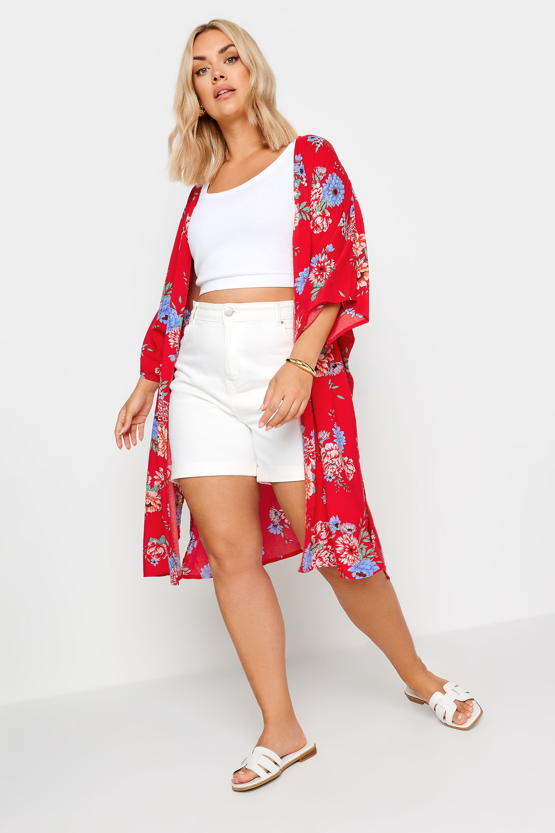 YOURS Plus Size Red Floral Print Longline Kimono | Yours Clothing 2