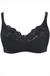 Black Cotton Lace Trim Non-Padded Non-Wired Bralette | Yours Clothing 2