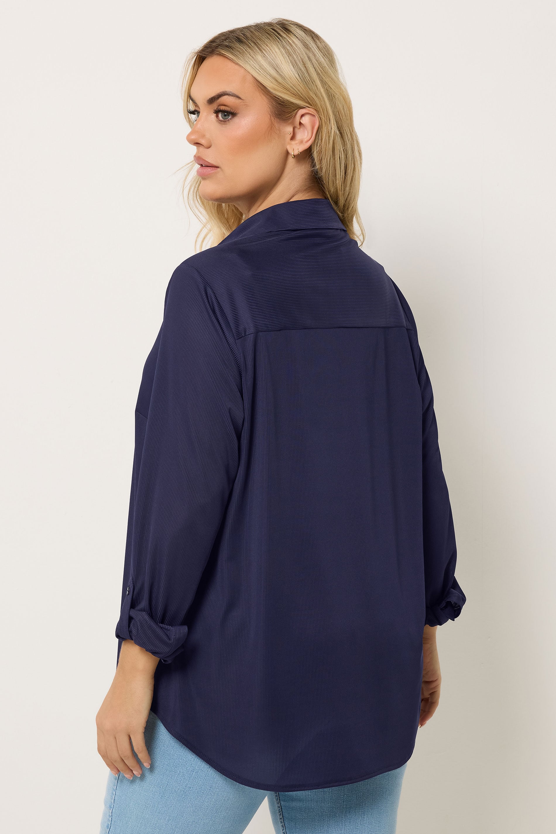 YOURS Plus Size Navy Blue Ribbed Shirt | Yours Clothing 2