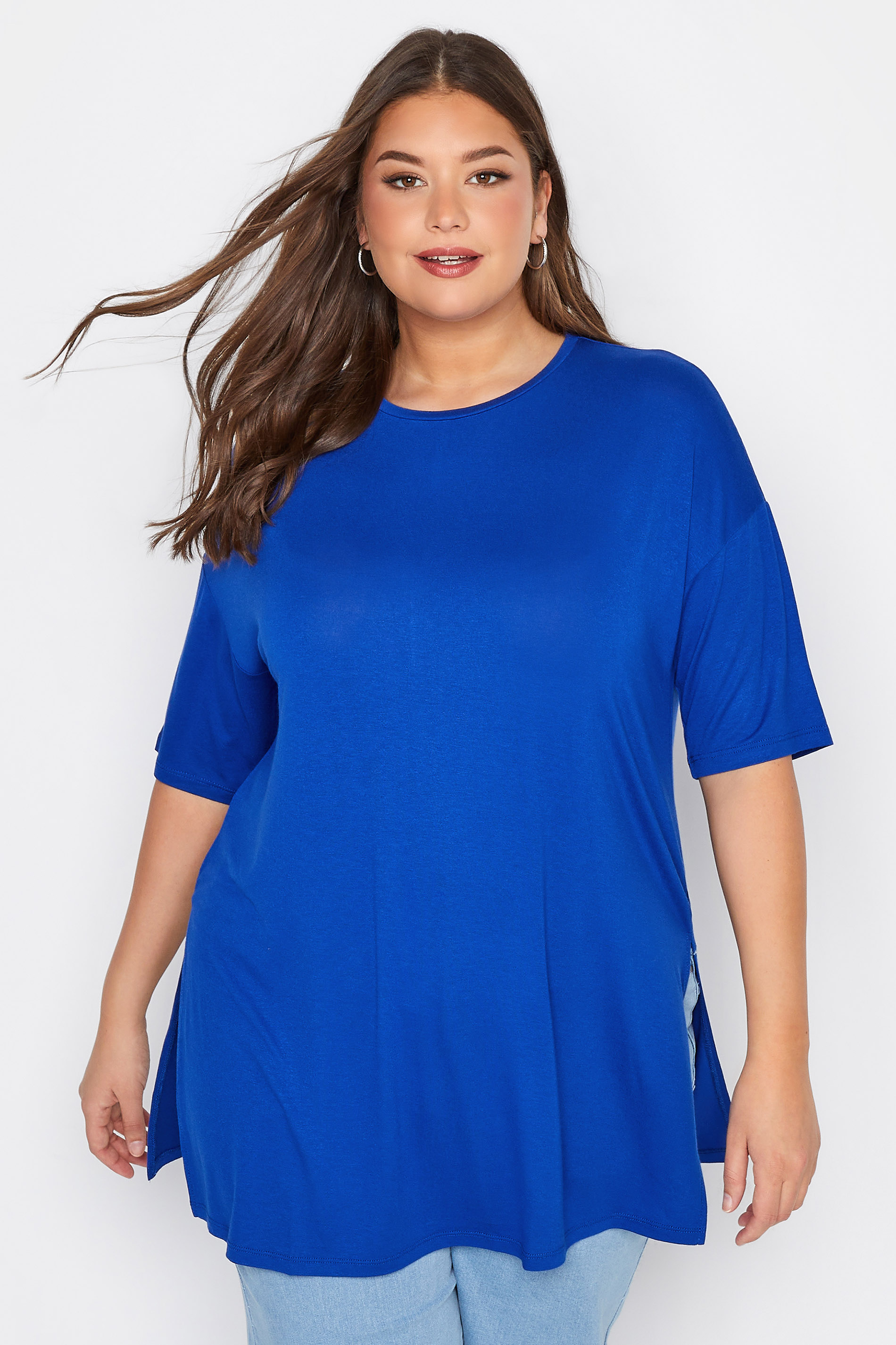 Plus Size Cobalt Blue Oversized T-Shirt | Yours Clothing  1