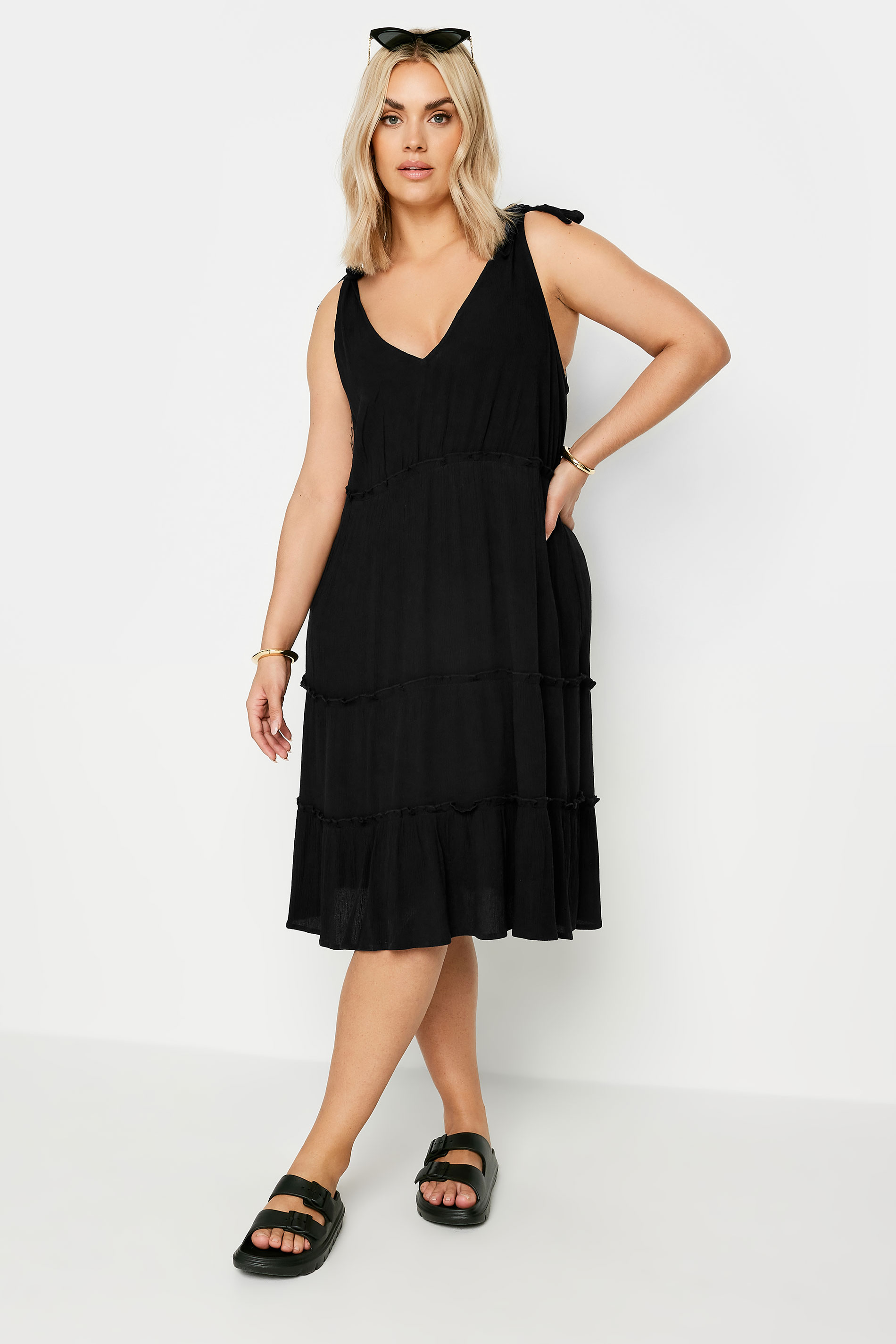 LIMITED COLLECTION Plus Size Black Tiered Midi Dress | Yours Clothing 2