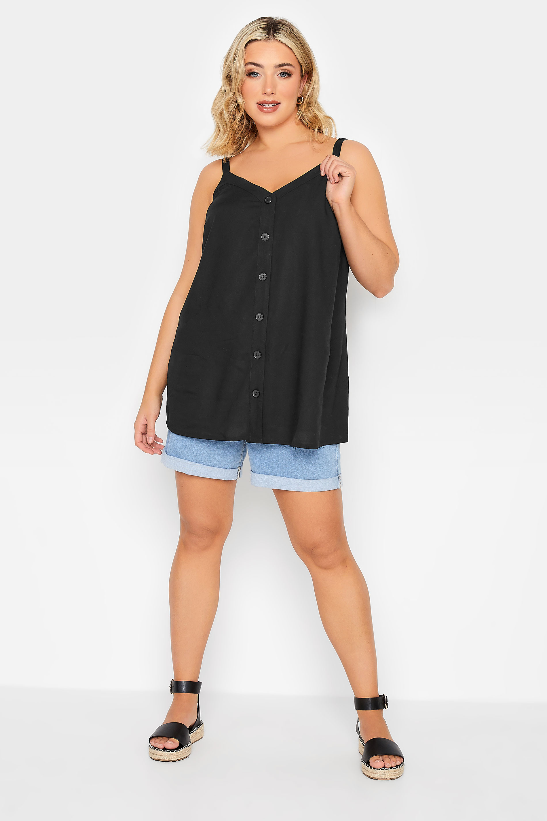 YOURS Curve Plus Size Black Button Through Cami Top | Yours Clothing  2