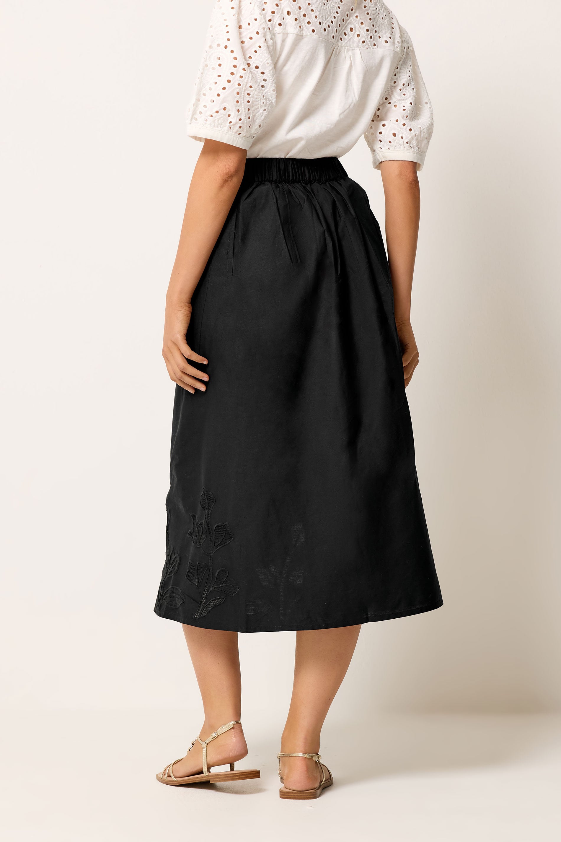 M&Co Black Floral Cutwork Detail Cotton Midi Skirt | M&Co 5