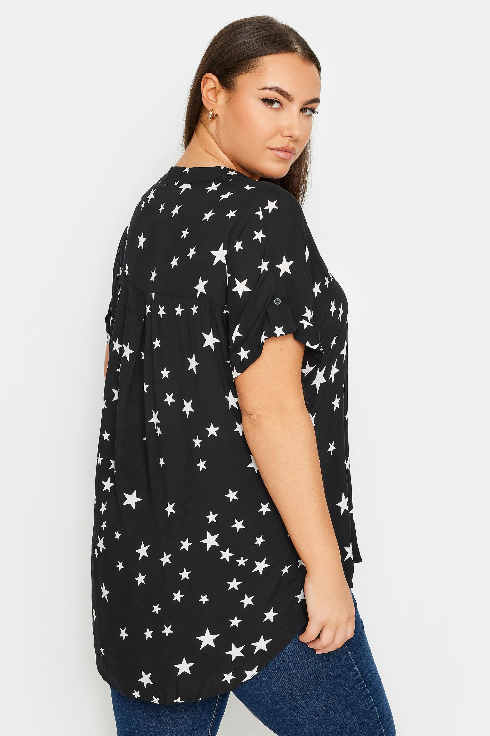 YOURS Plus Size Black Star Print Button Through Shirt | Yours Clothing 3