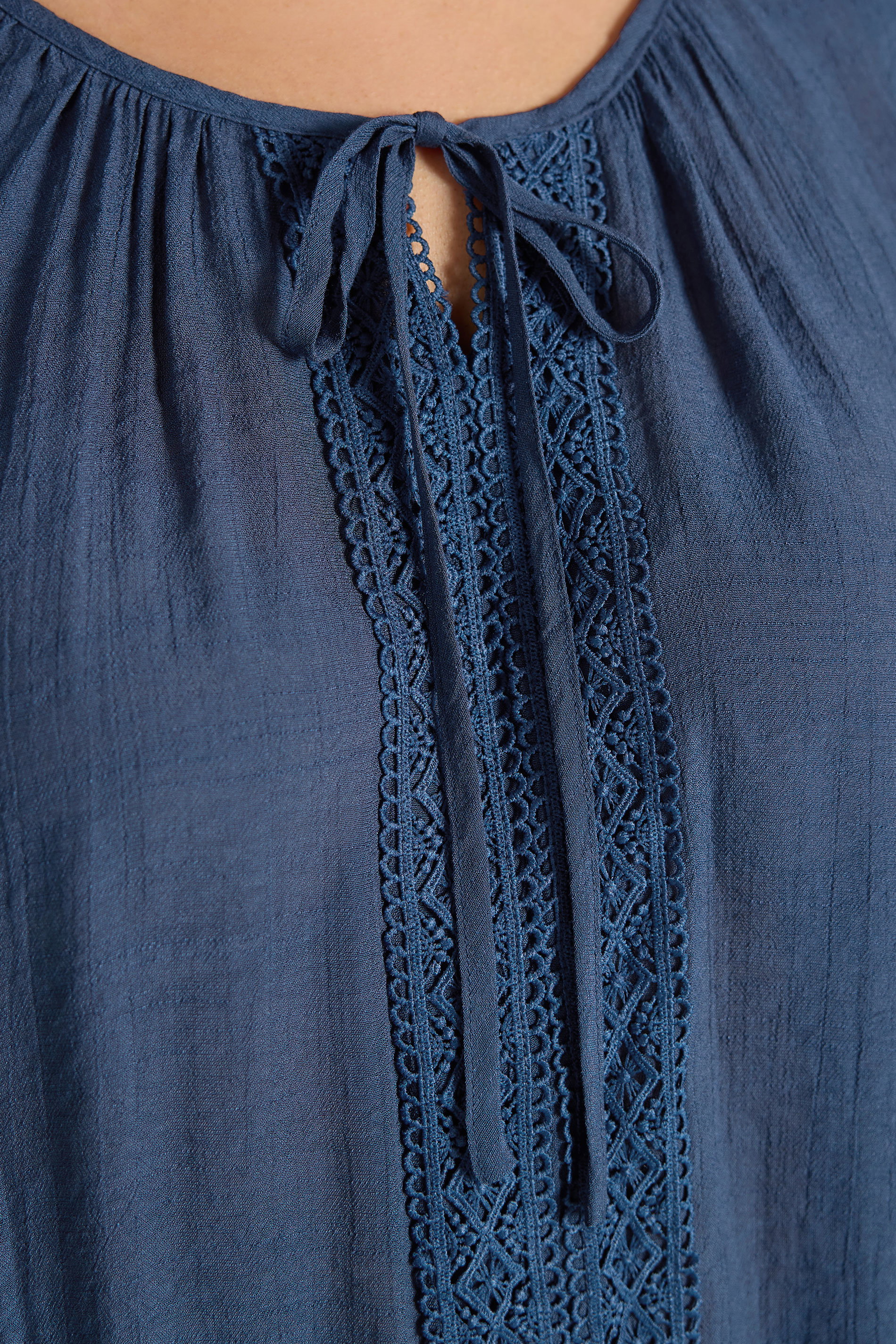 EVANS Plus Size Navy Blue Crochet Detail Tie Neck Blouse | Evans  5