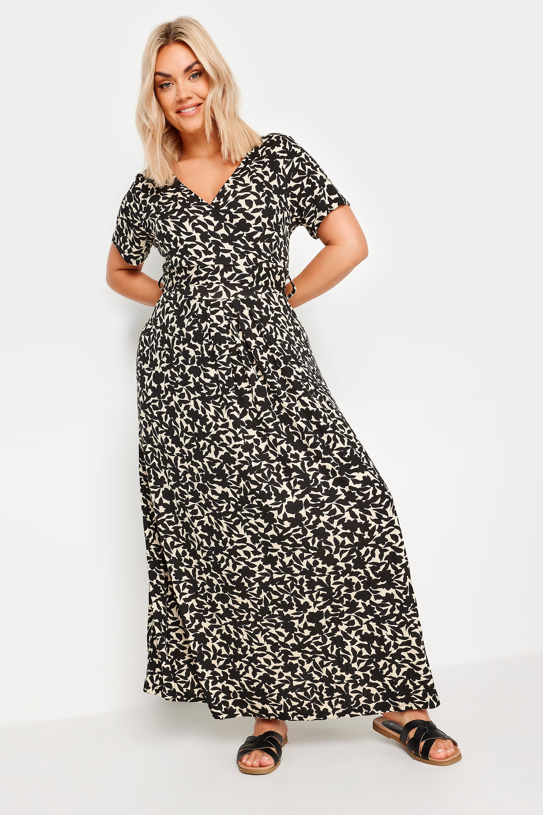 YOURS Plus Size Black Floral Print Wrap Maxi Dress | Yours Clothing 2
