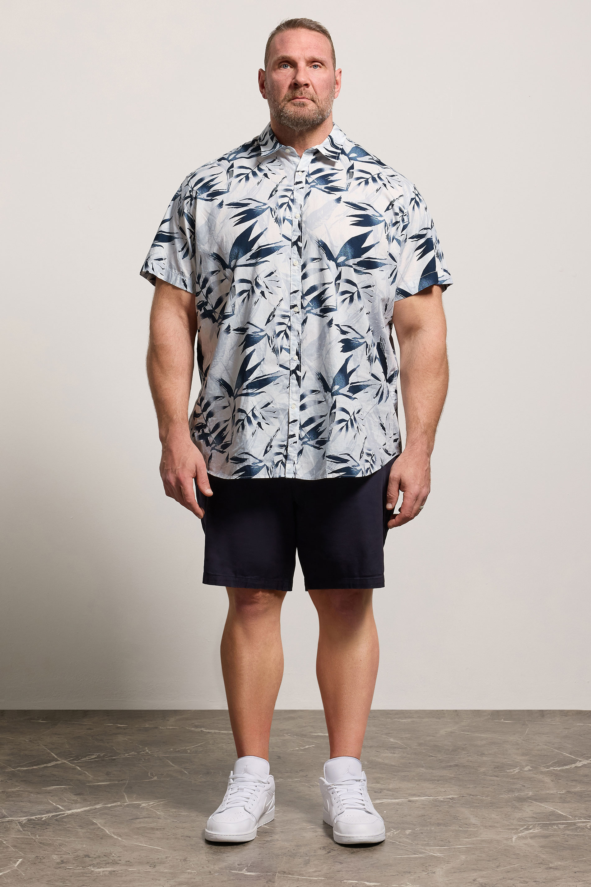 JACK & JONES Big & Tall White Tropical Print Short Sleeve Shirt | BadRhino 1