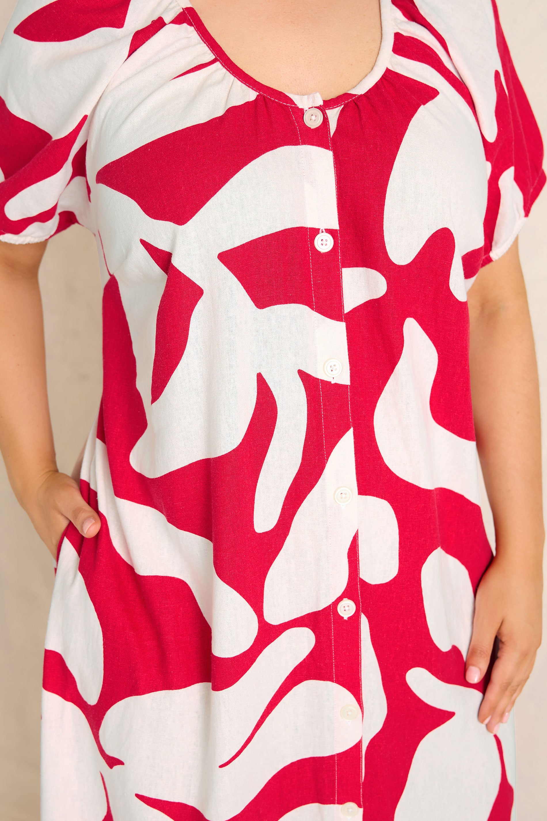 EVANS Plus Size Red Premium Linen Abstract Print Maxi Dress | Evans 6