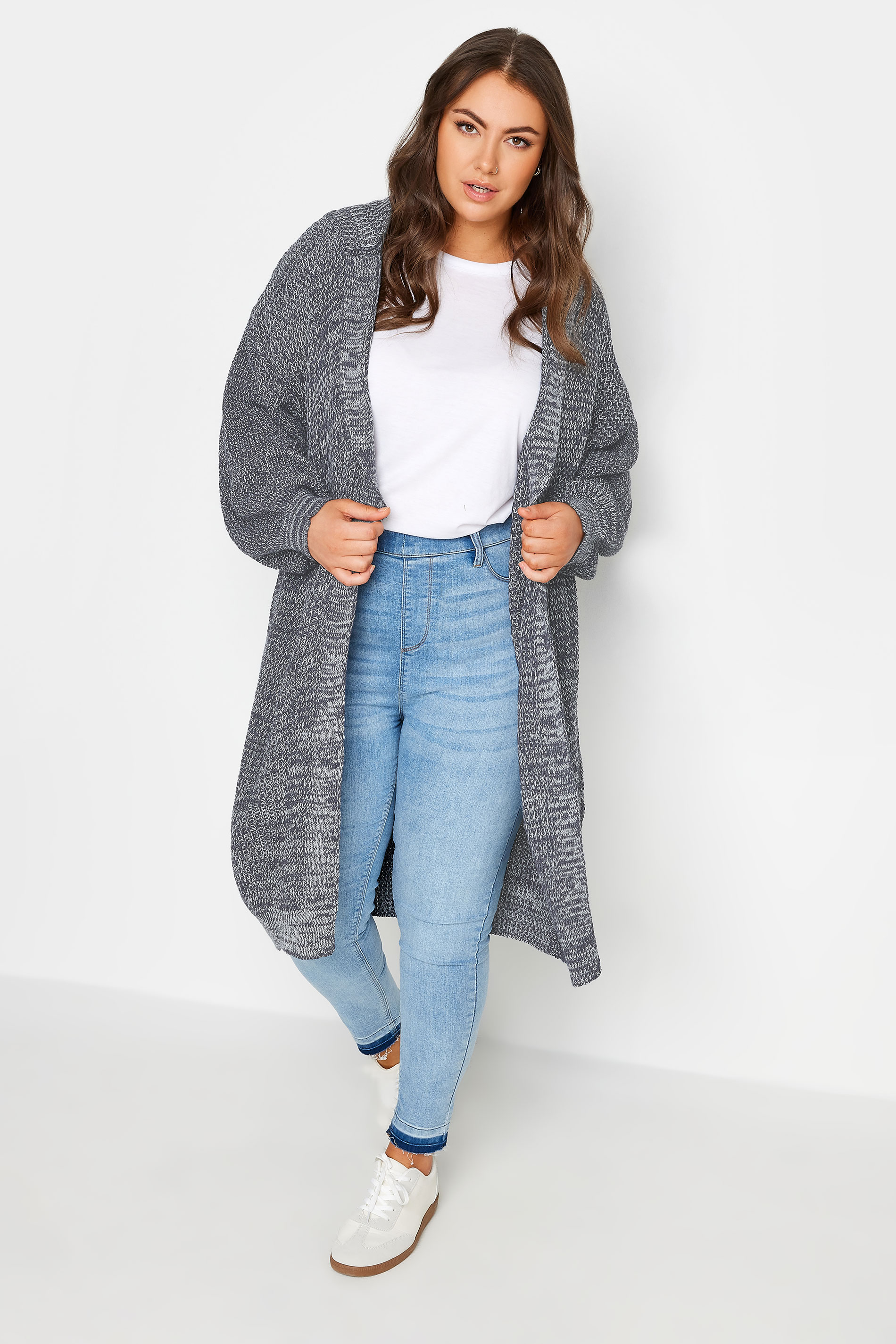 YOURS Plus Size Blue Longline Hooded Cardigan | Yours Clothing 2