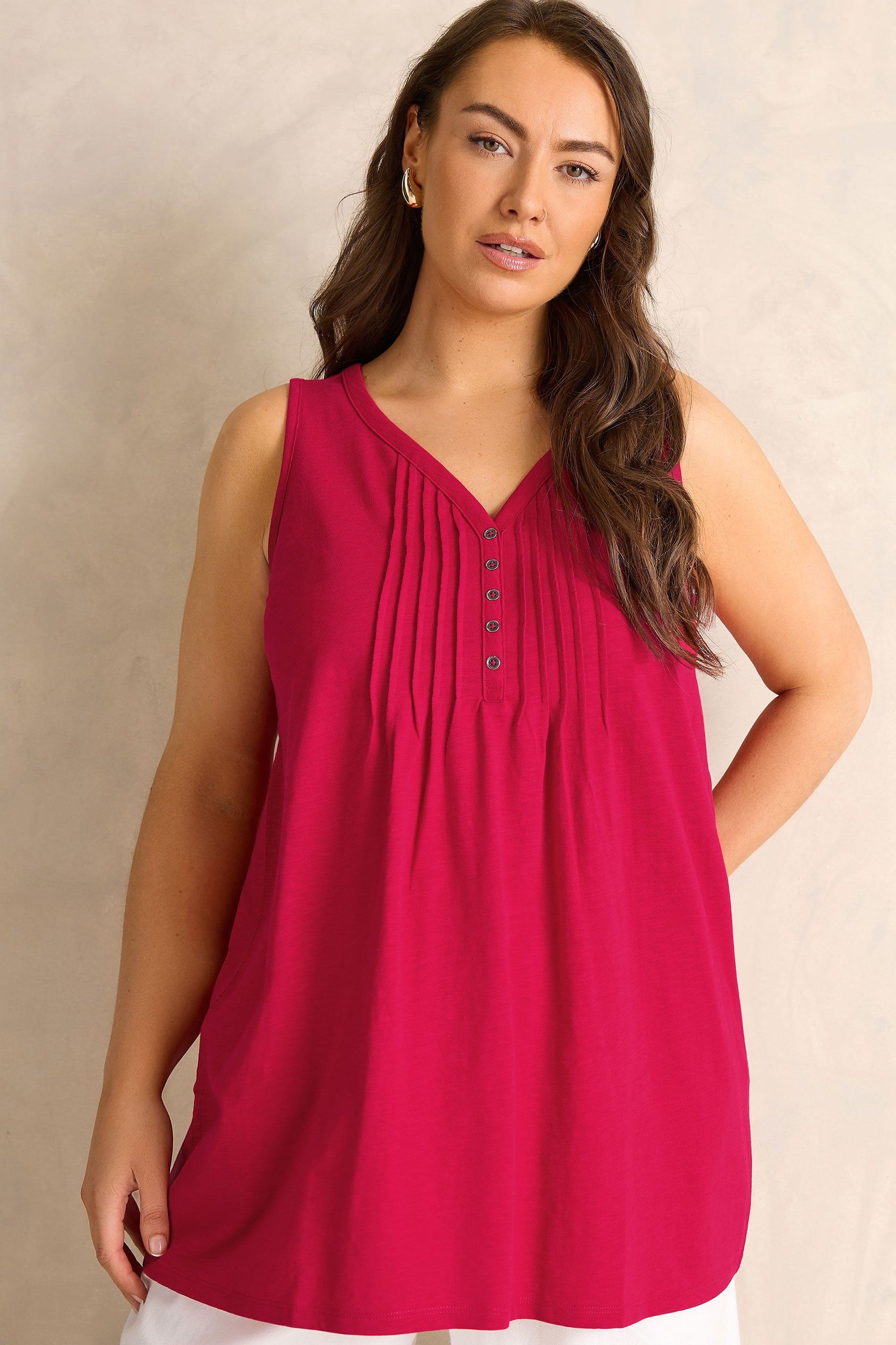 EVANS Plus Size Red Sleeveless Henley Top | Evans 3