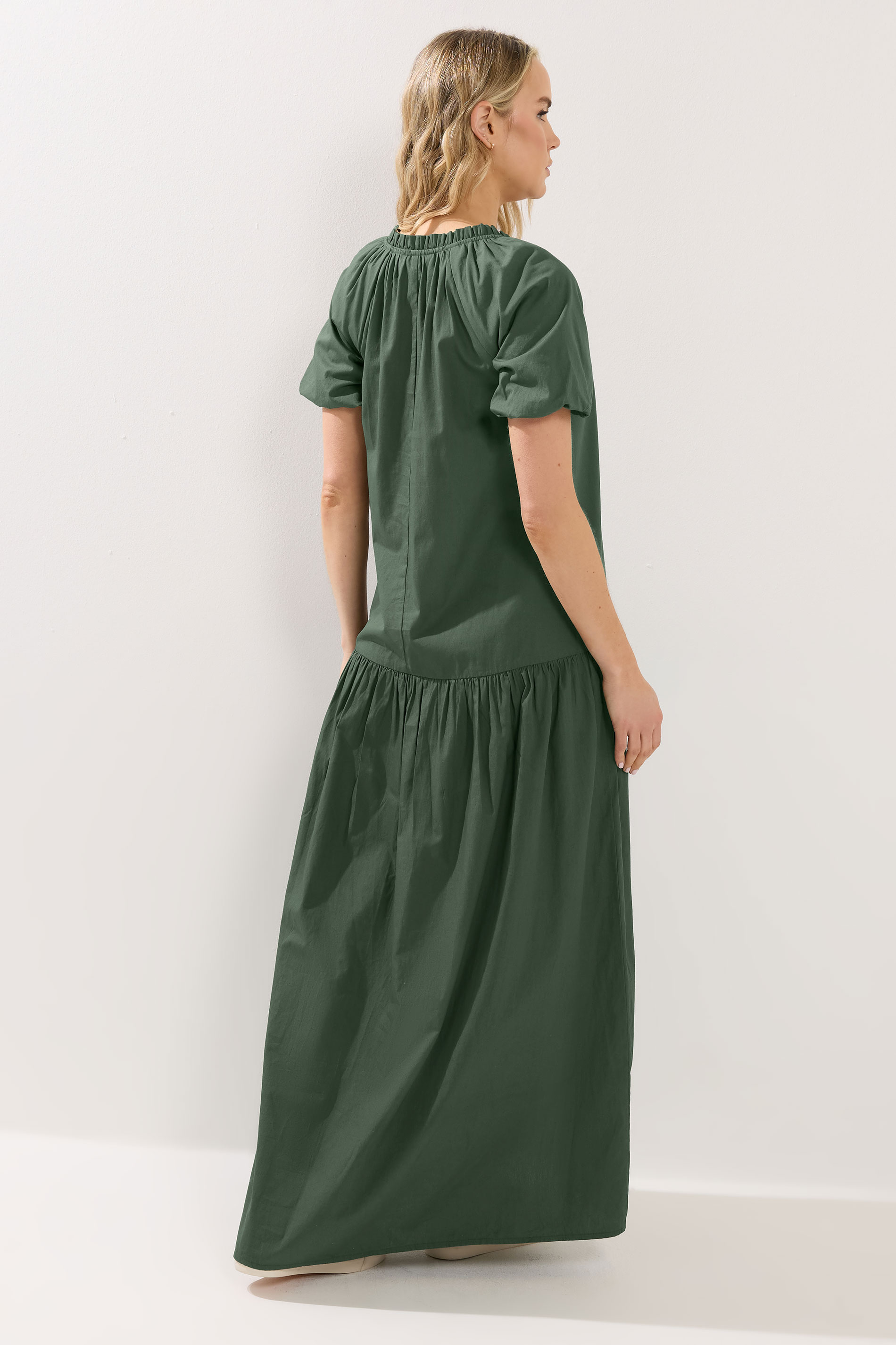 LTS Tall Women's Forest Green Puff Sleeve Cotton Maxi Dress | Long Tall Sally  4