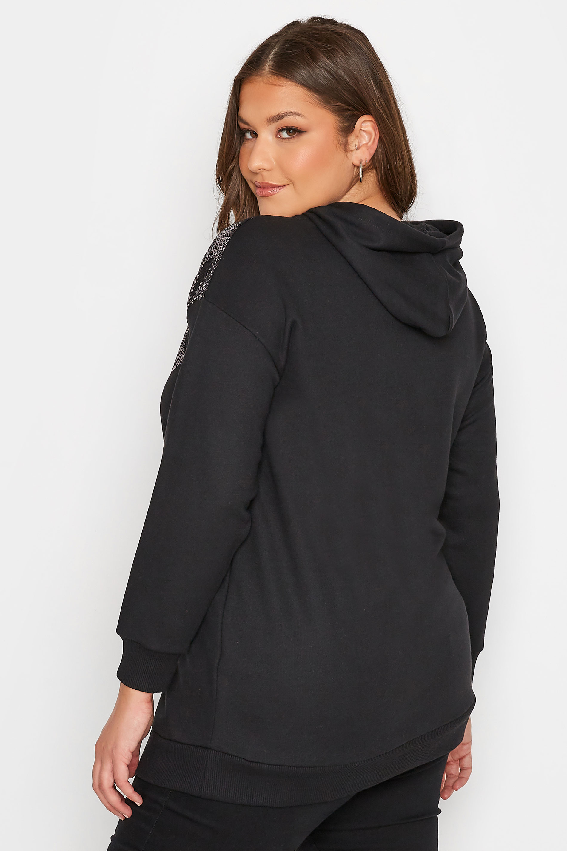 Plus Size Black Sequin Hoodie | Yours Clothing 3
