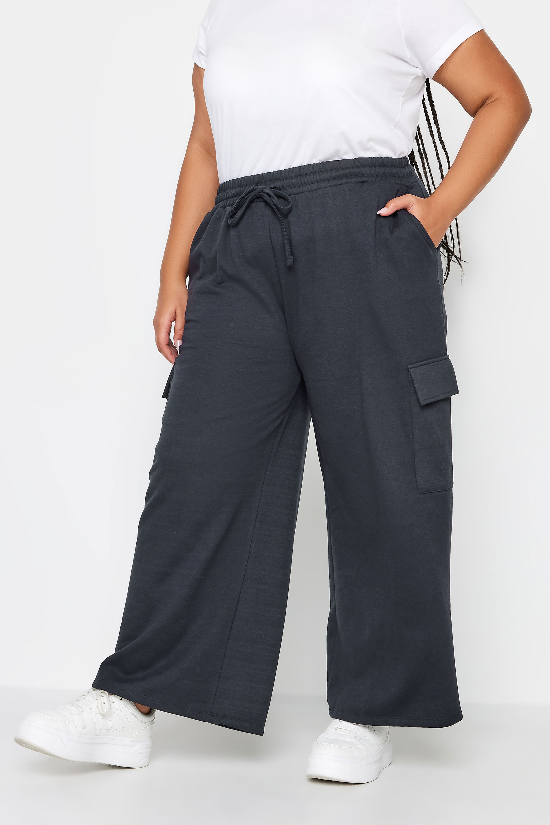 YOURS Plus Size Navy Blue Wide Leg Cargo Joggers | Yours Clothing