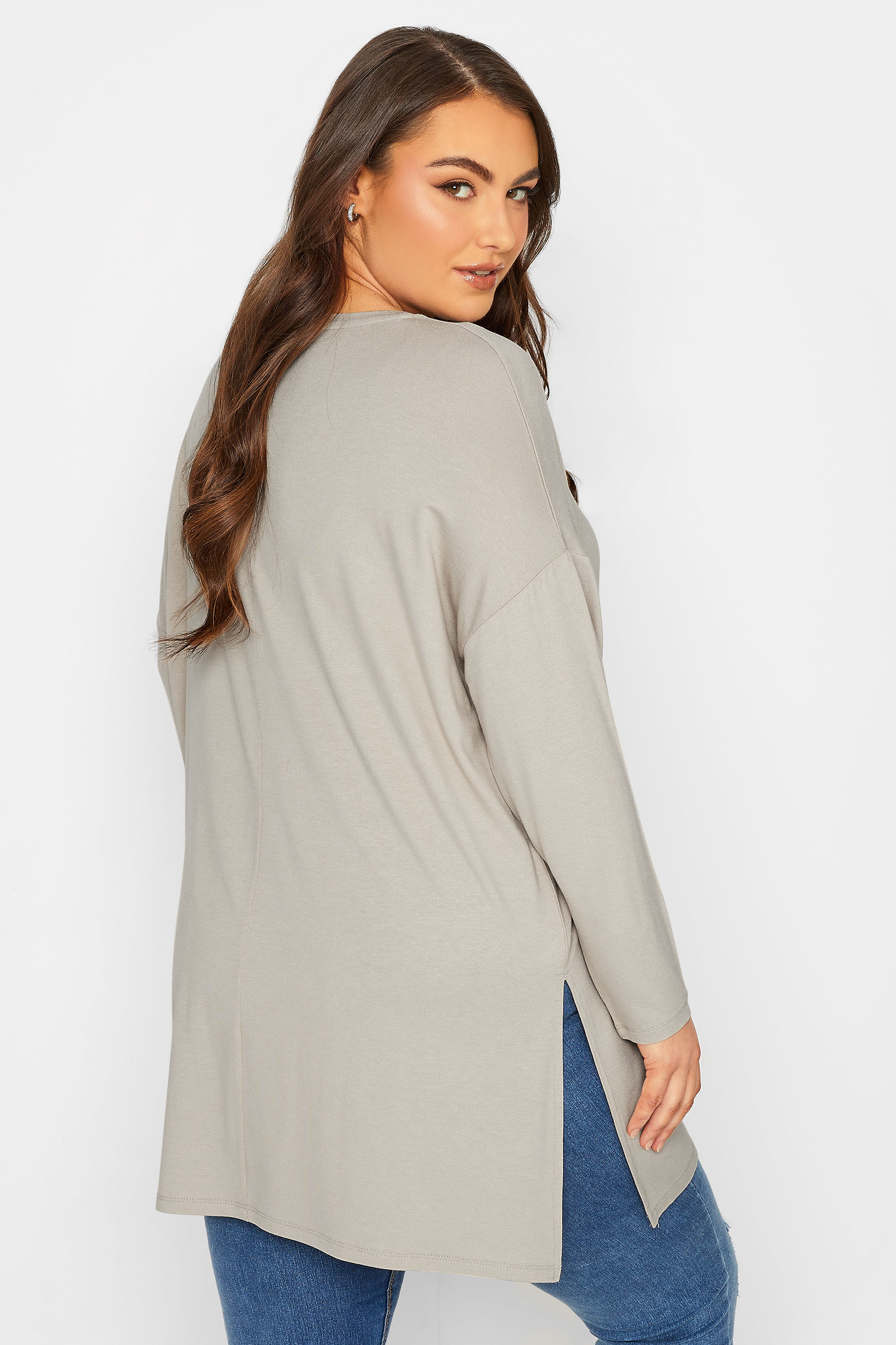 YOURS Plus Size Curve Beige Brown Side Split T-Shirt | Yours Clothing  3