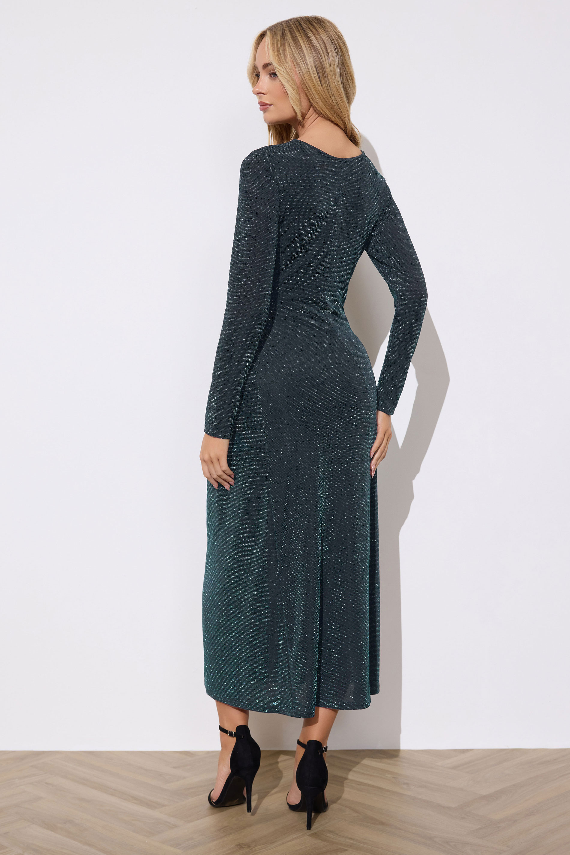 M&Co Teal Green Metallic Twist Front Midi Dress | M&Co 2