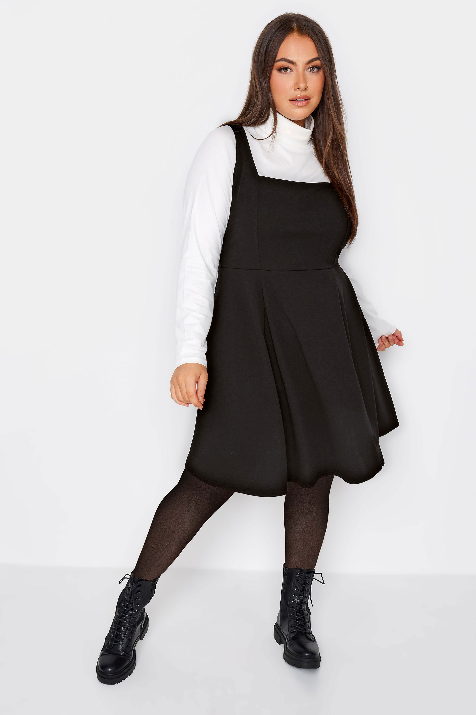 LIMITED COLLECTION Plus Size Black Square Neck Pinafore Dress | Yours Clothing 2