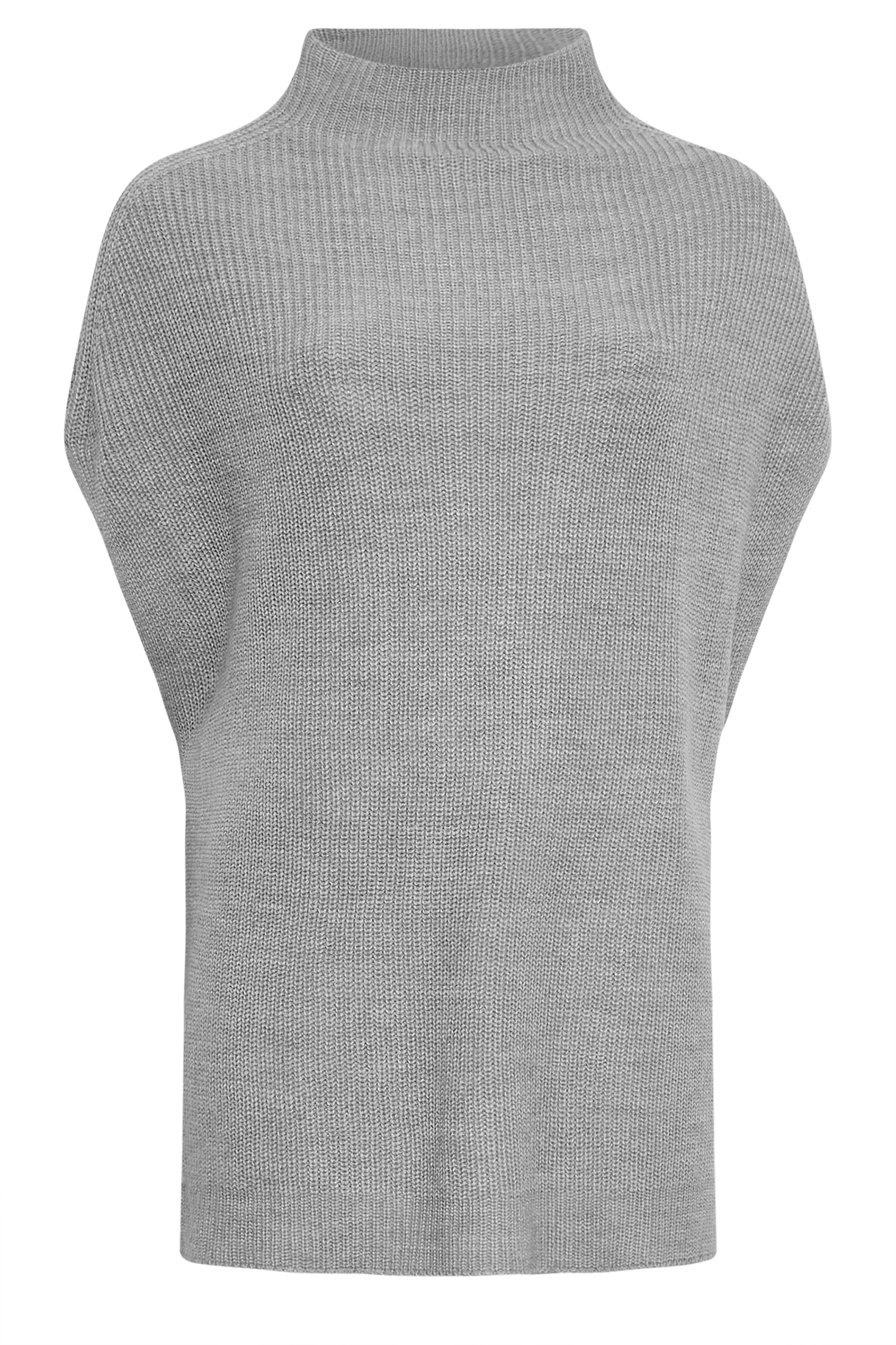 YOURS Plus Size Grey High Neck Knitted Vest Top | Yours Clothing