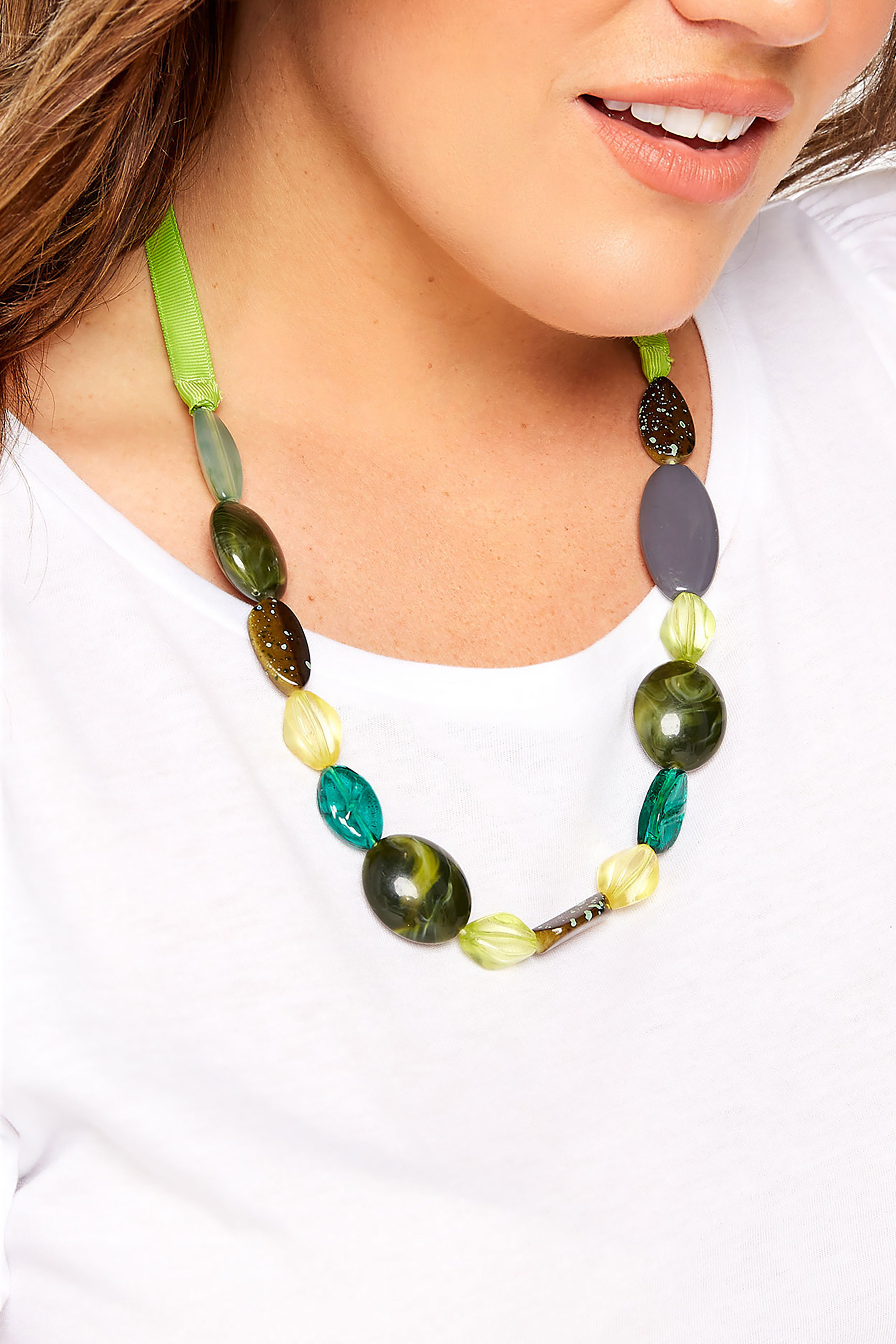 Green Multi Bead Necklace | Yours Clothing 1