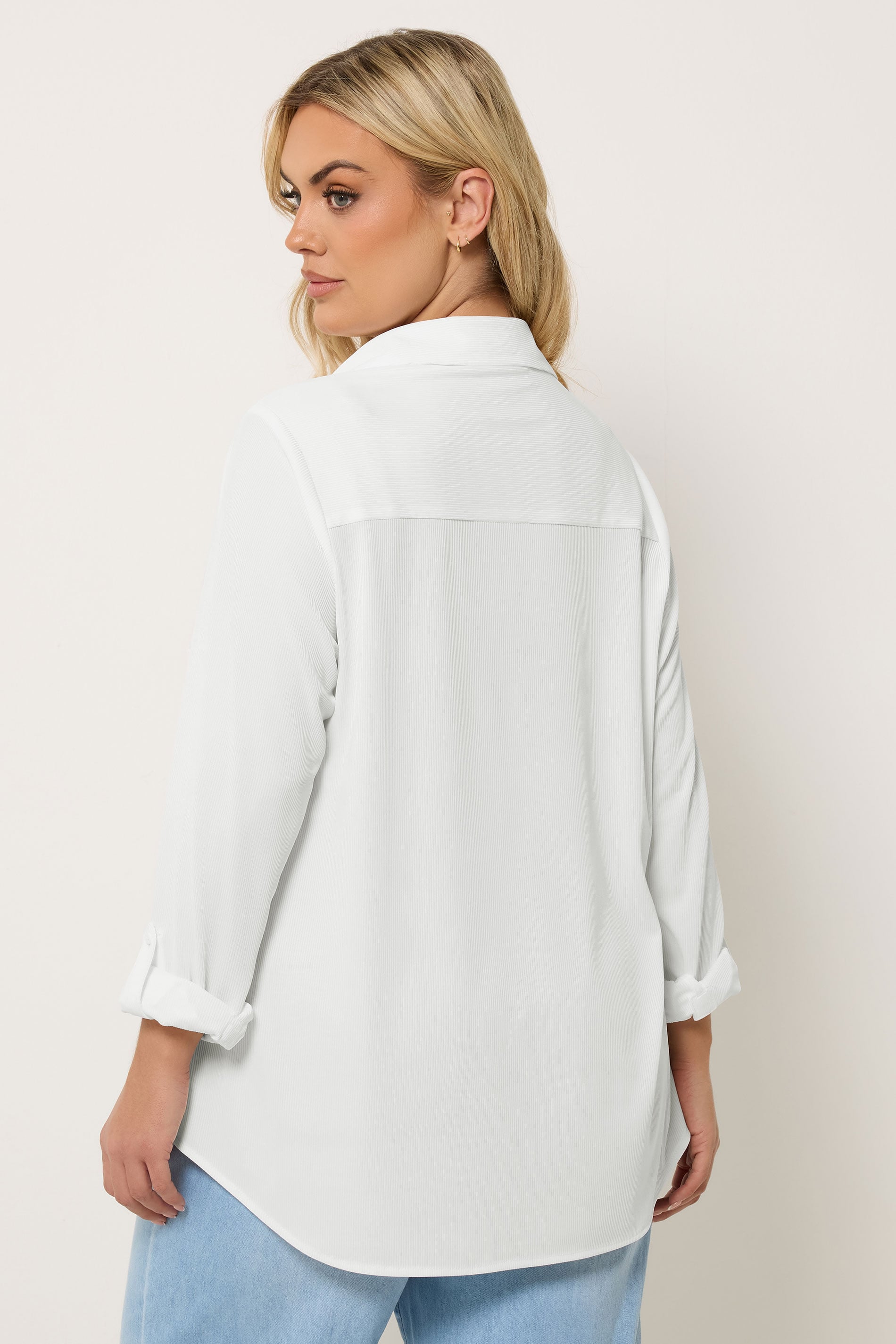 YOURS Plus Size Ivory White Ribbed Shirt | Yours Clothing 2