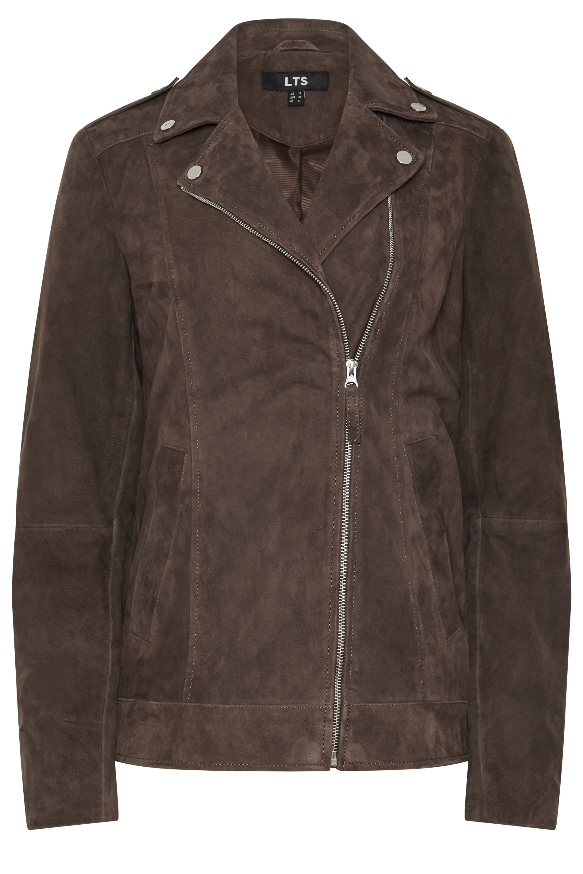 LTS PREMIUM Tall Women's Chocolate Brown Suede Biker Jacket | Long Tall Sally 1