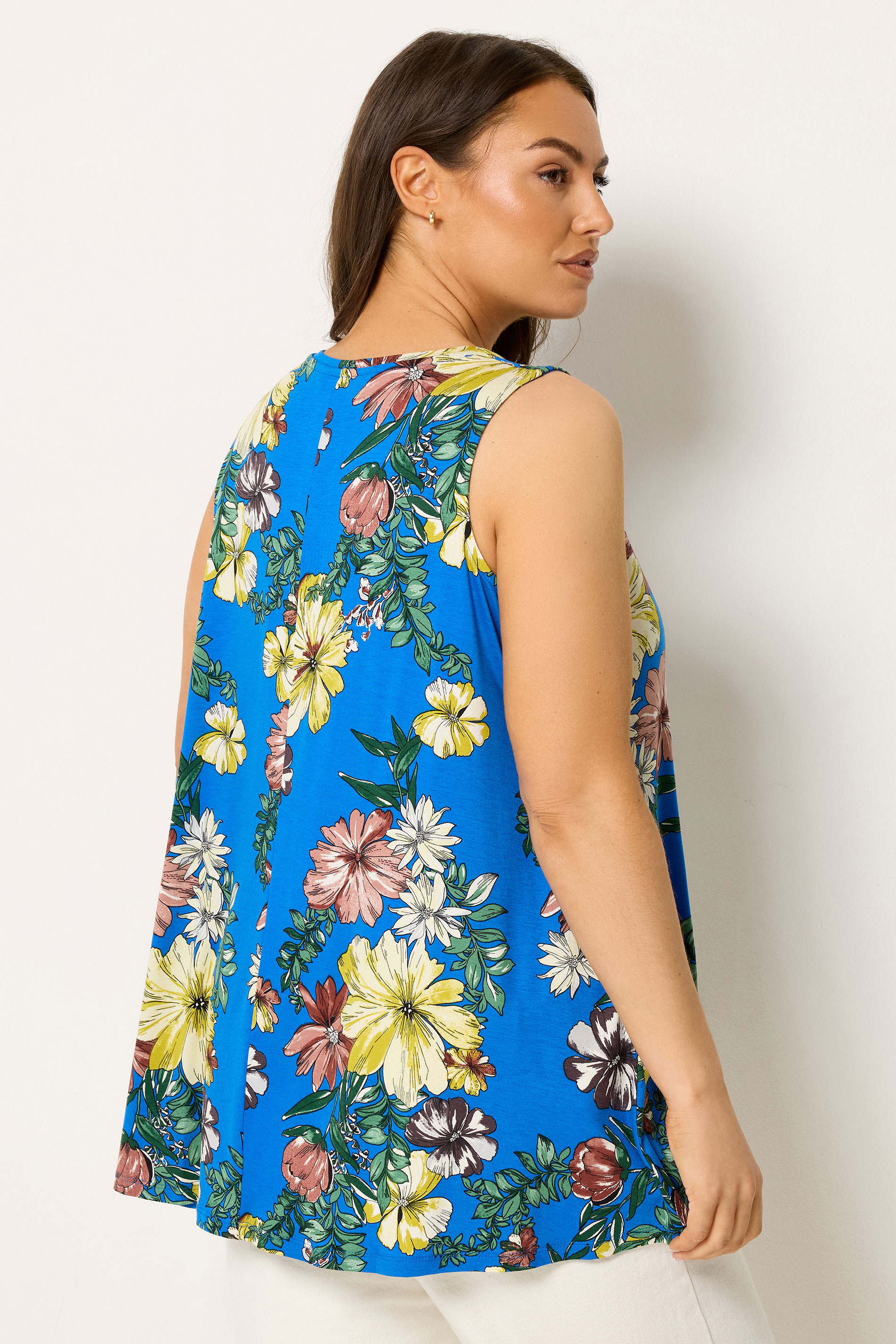 YOURS Plus Size Dark Blue Floral Pleat Vest Top  |Yours Clothing 2