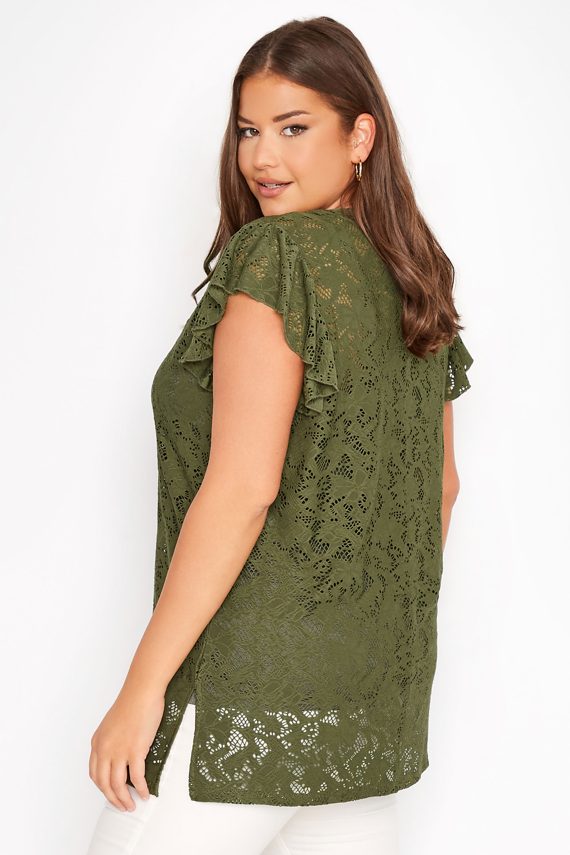 Plus Size Green Floral Lace Top | Yours Clothing 3