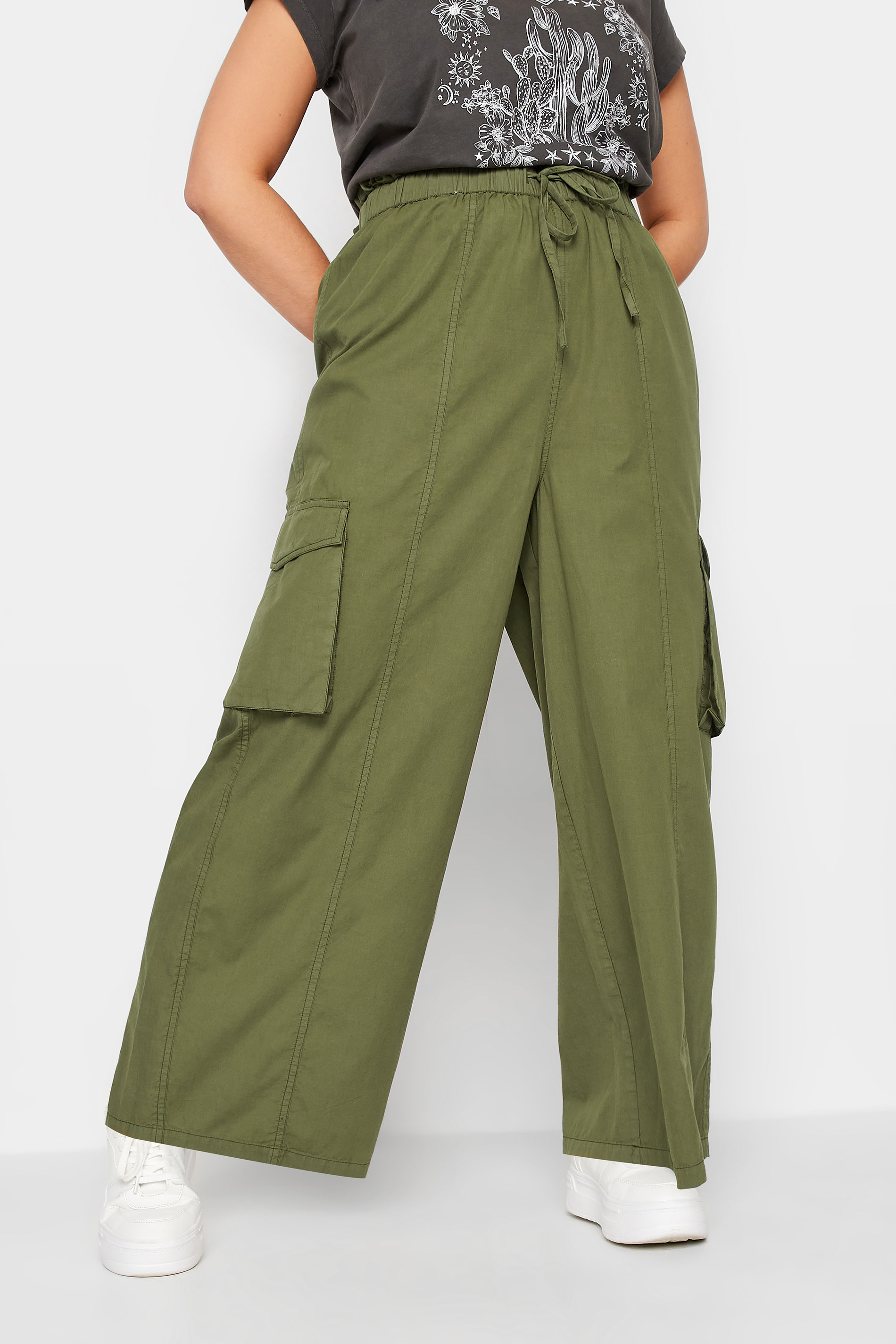 LIMITED COLLECTION Plus Size Khaki Green Cargo Wide Leg Trousers | Yours Clothing 2