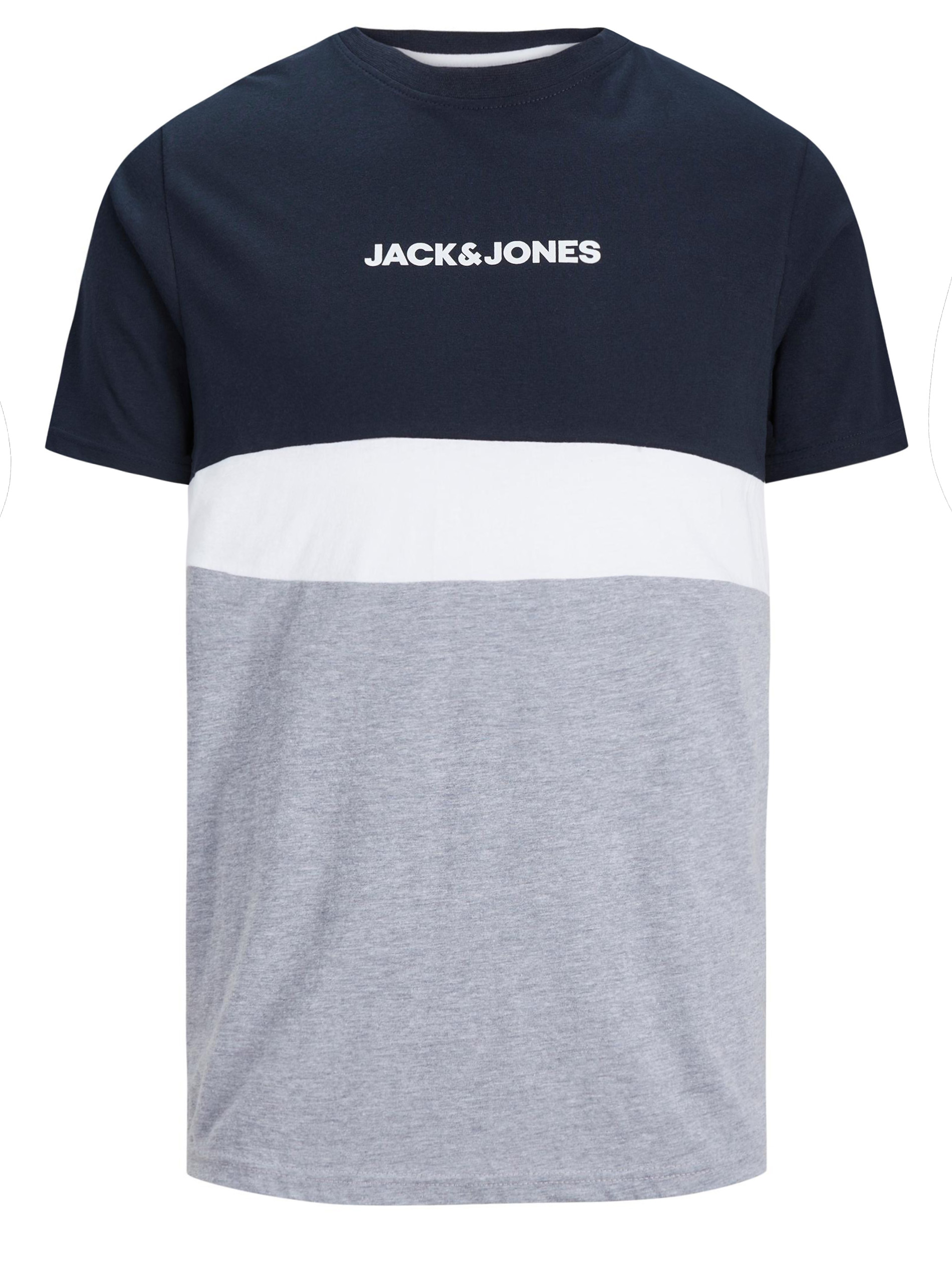 JACK & JONES Big & Tall Navy Blue Colour Block Logo T-Shirt | BadRhino 1