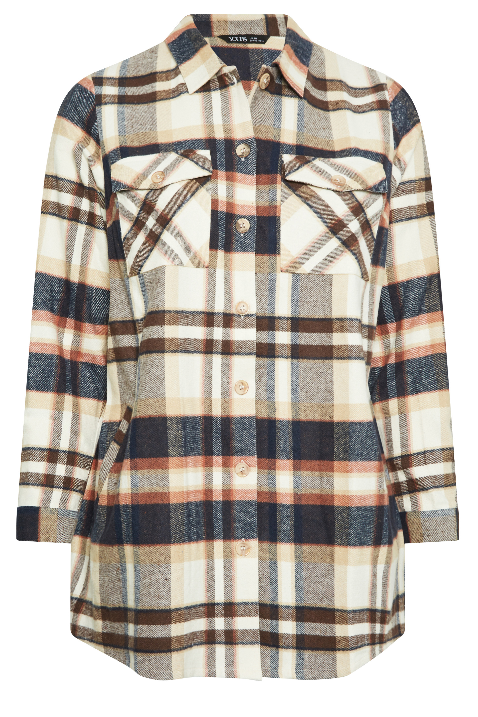 YOURS Plus Size Beige Brown Check Print Shacket | Yours Clothing
