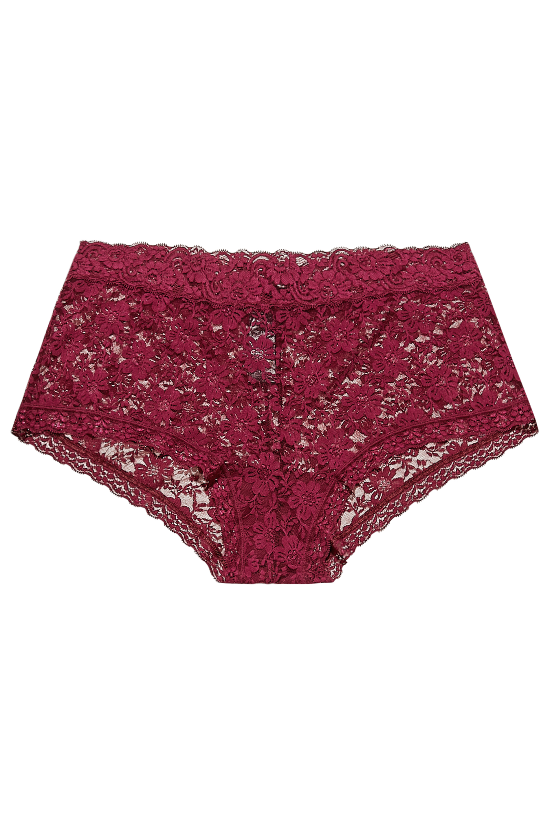 Plus Size Burgundy Red Floral Lace Mid Rise Shorts | Yours Clothing 3
