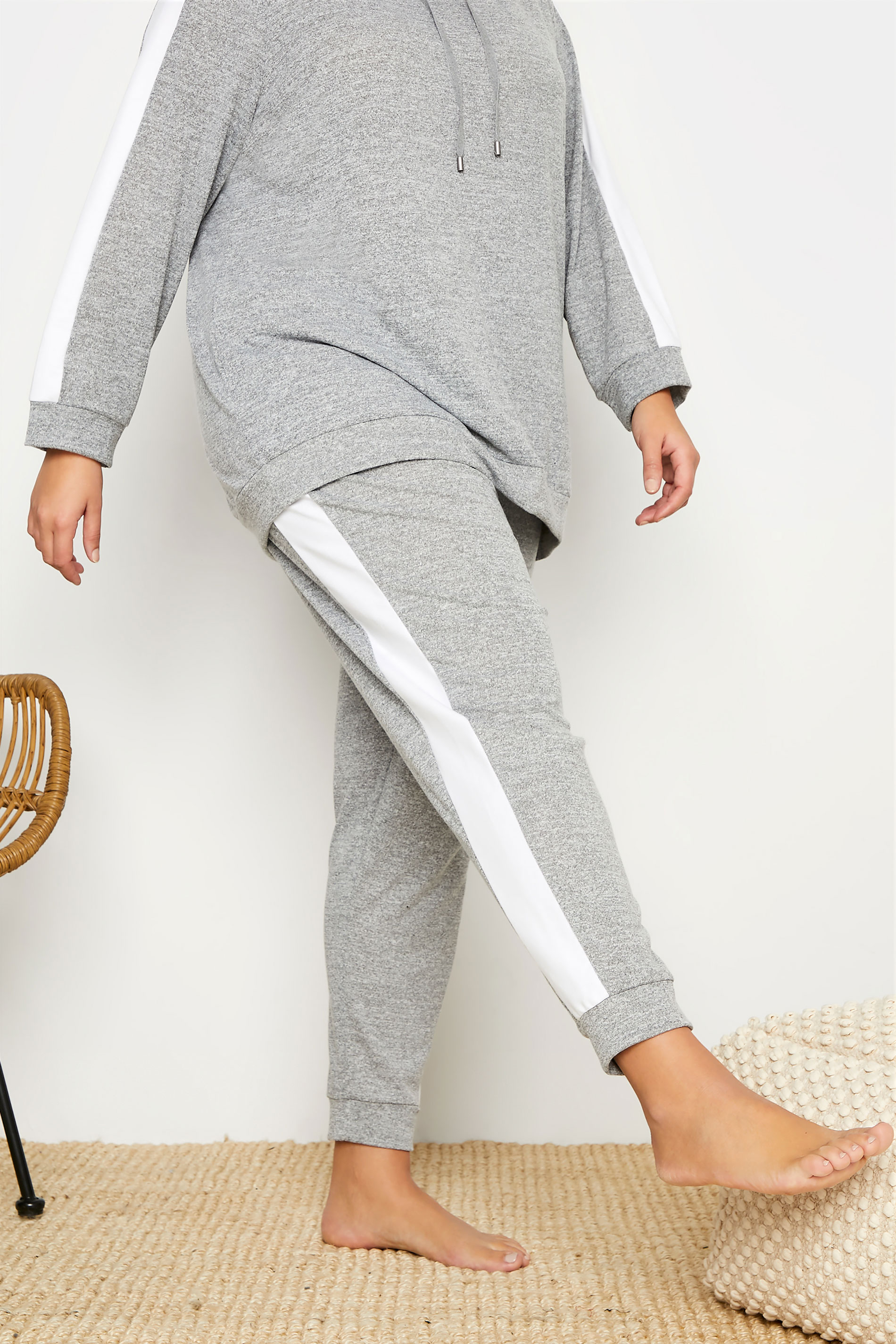 Plus Size Grey Stripe Lounge Joggers | Yours Clothing 1