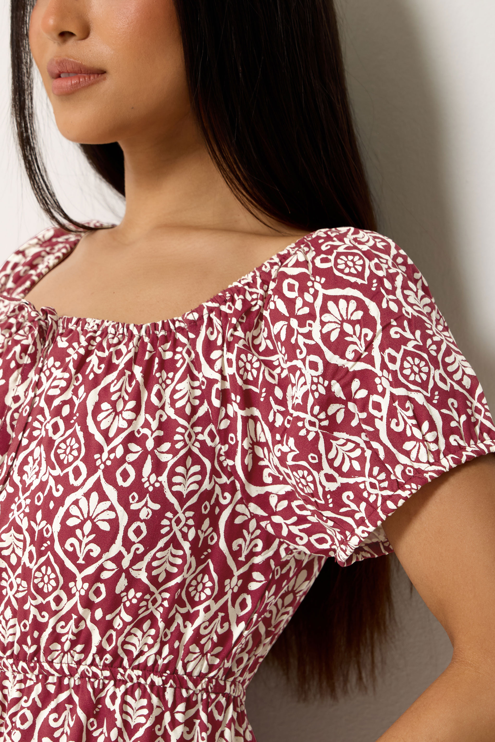 M&Co Petite Red Abstract Tie Neck Midi Dress | M&Co 4